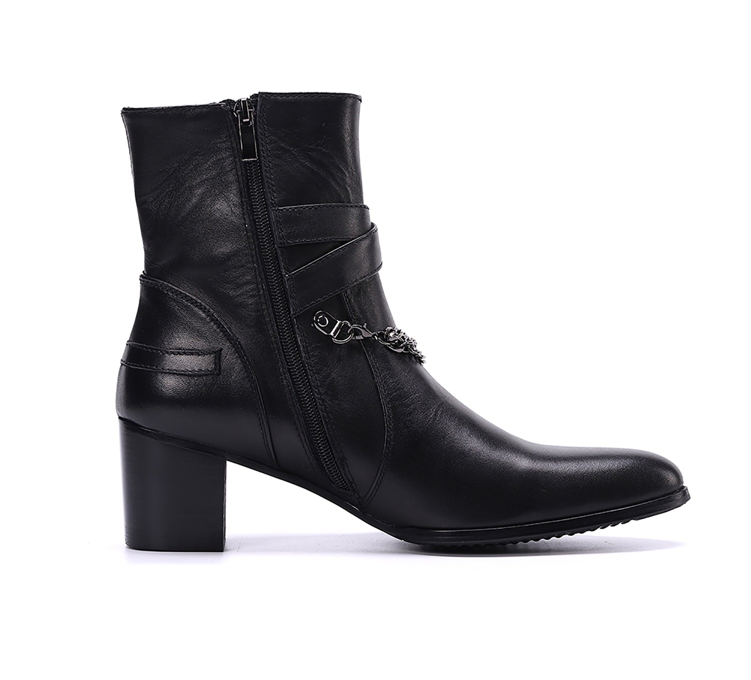Men's Leather Double Buckle Mid-Calf Western Boots