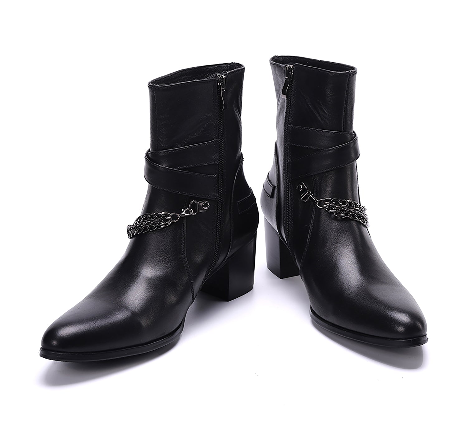 Men's Leather Double Buckle Mid-Calf Western Boots