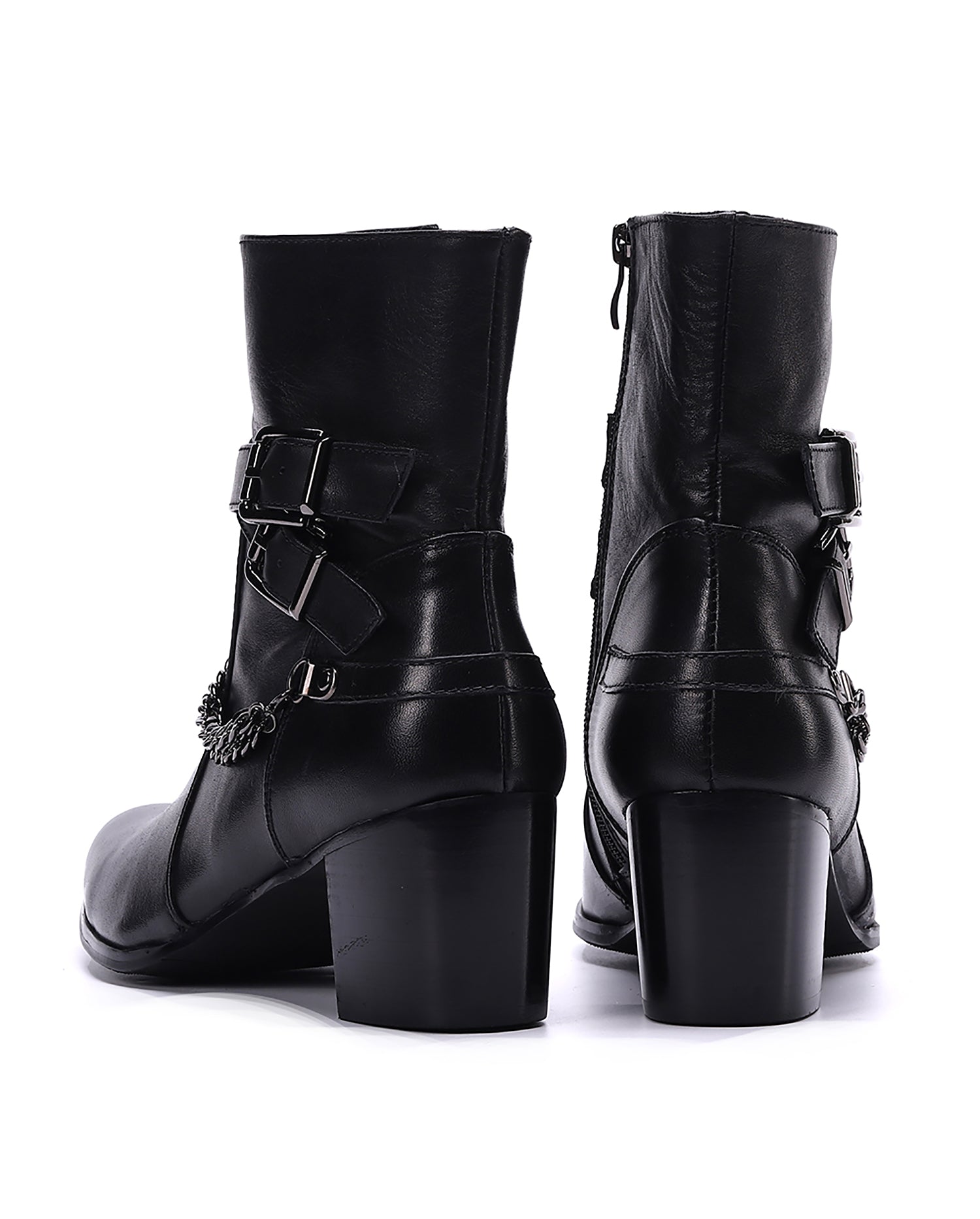 Men's Leather Double Buckle Mid-Calf Western Boots