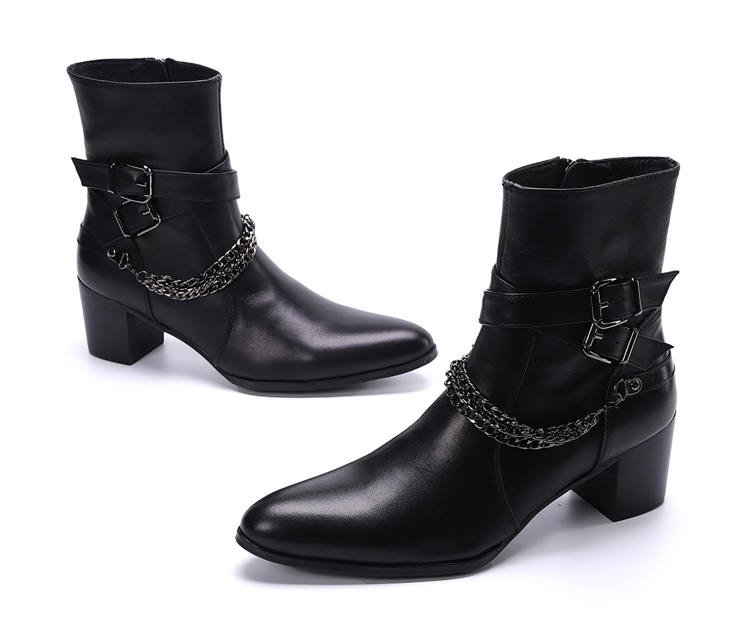 Men's Leather Double Buckle Mid-Calf Western Boots