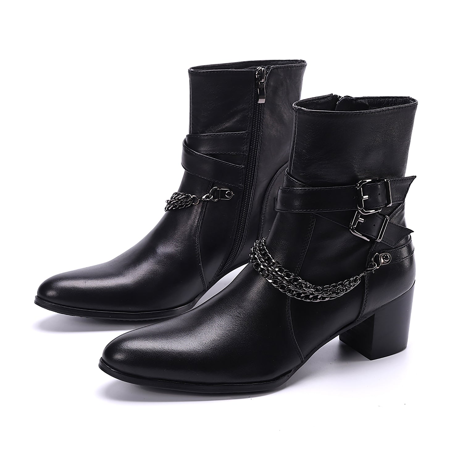 Men's Leather Double Buckle Mid-Calf Western Boots