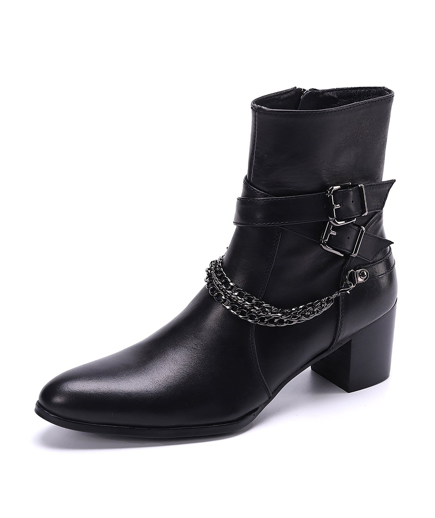 Men's Leather Double Buckle Mid-Calf Western Boots