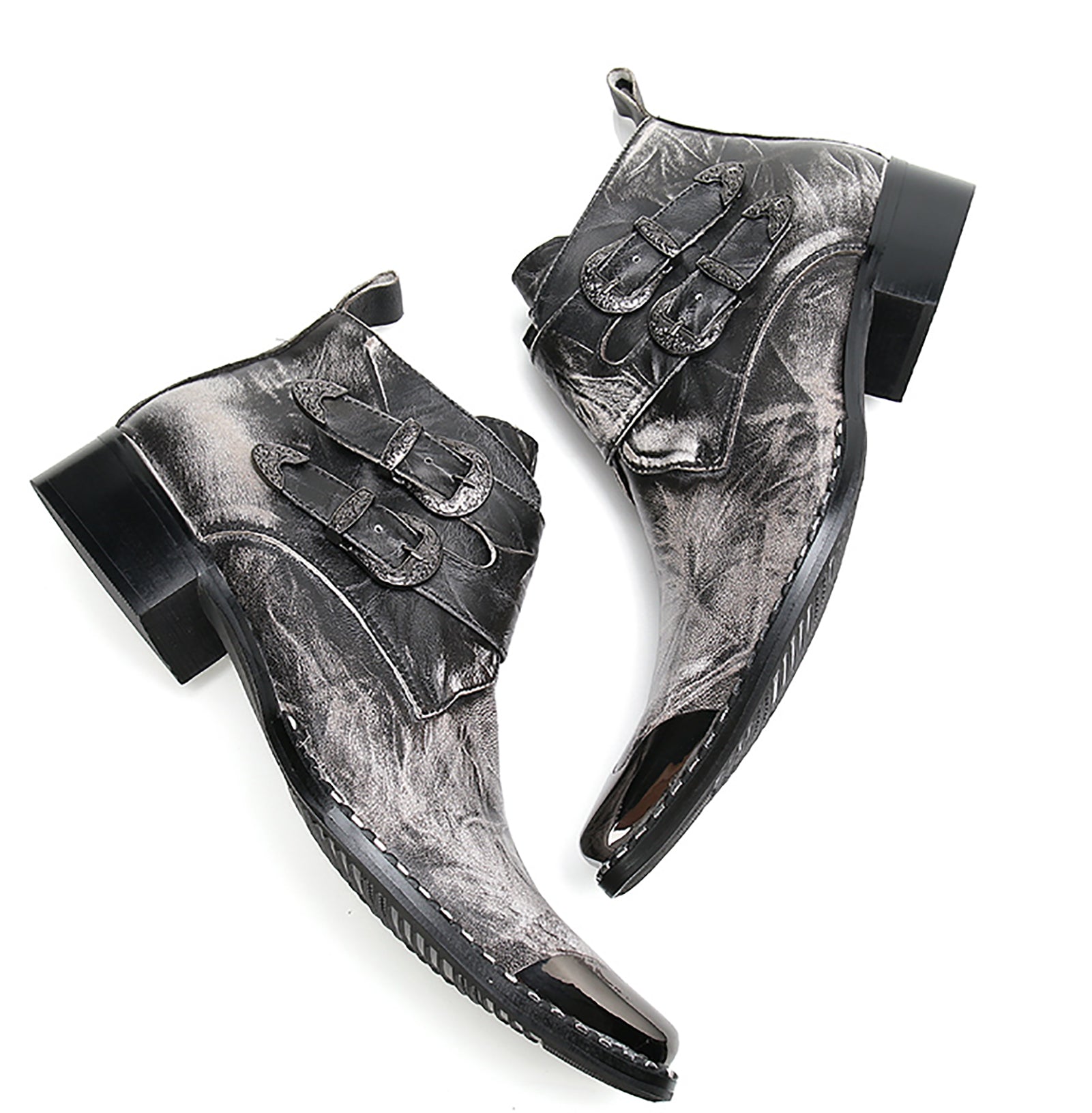 Men's Buckle Western Boots Metal Tip