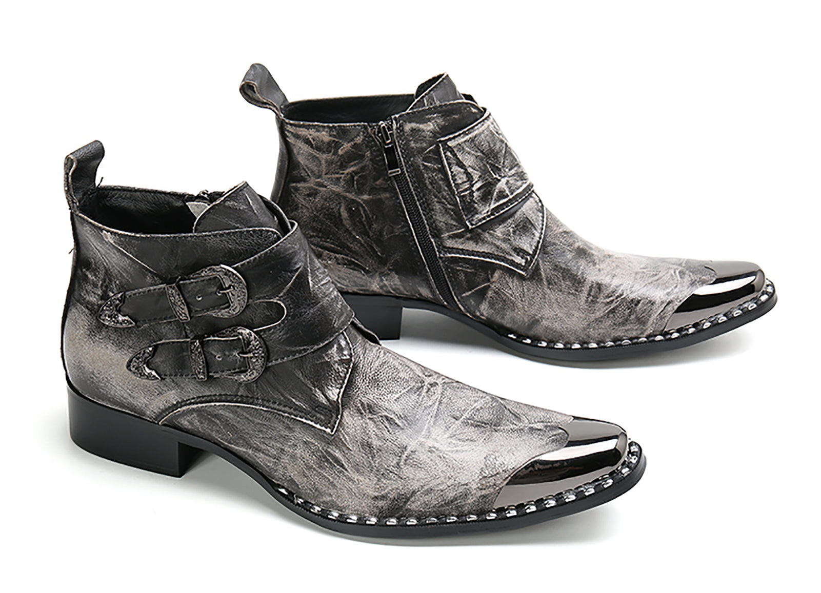 Men's Buckle Western Boots Metal Tip
