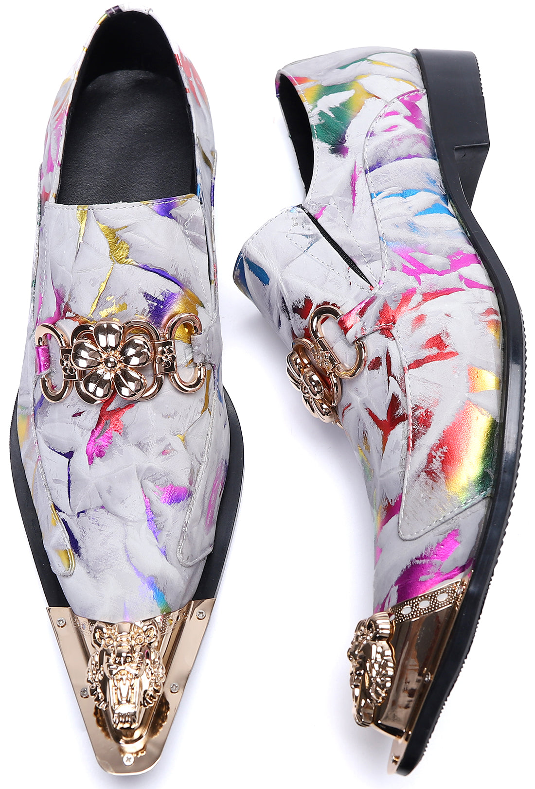 Mocasines occidentales coloridos con punta de metal para hombre 