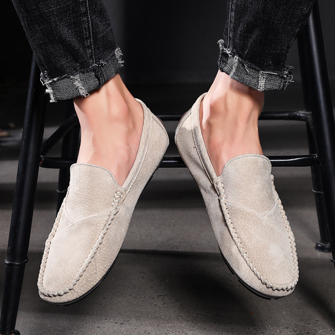 Mocasines de conducción con costuras de ante para hombre
