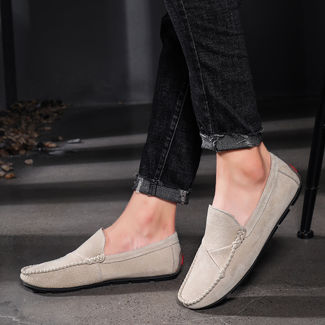 Mocasines de conducción con costuras de ante para hombre