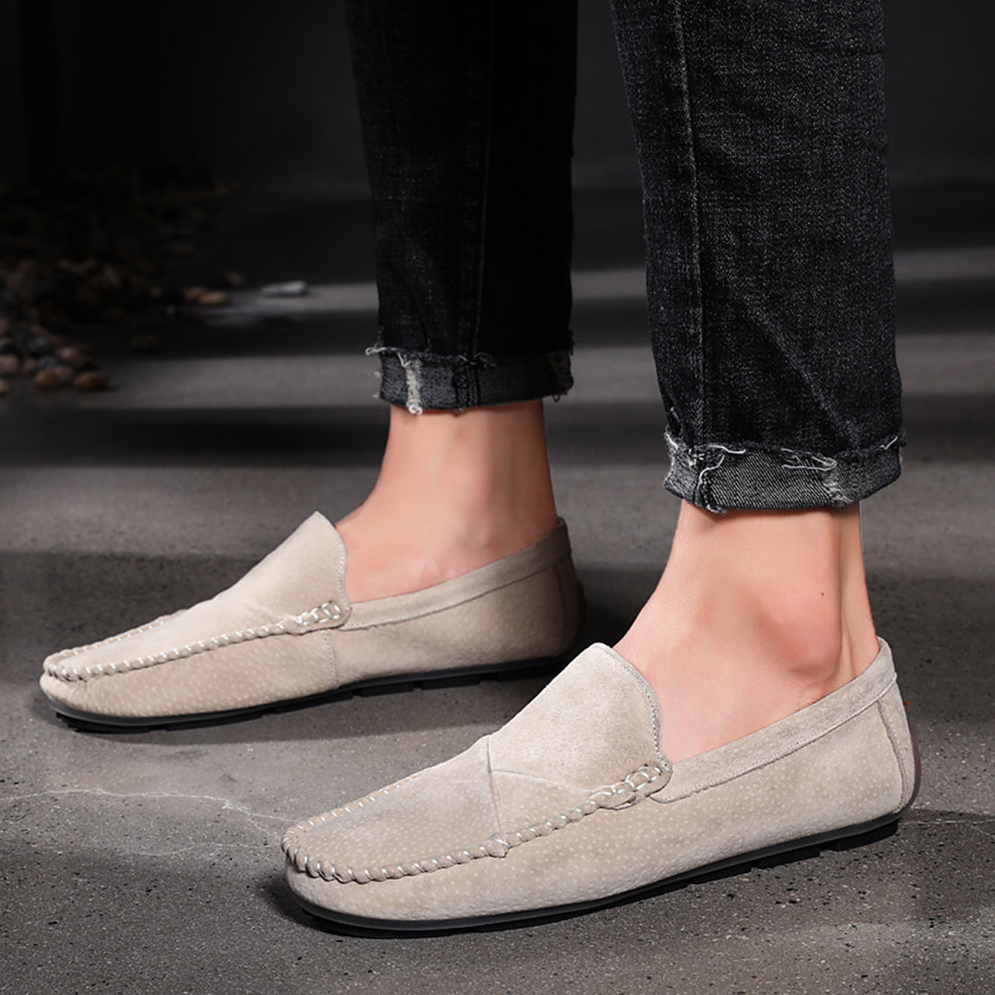 Mocasines de conducción con costuras de ante para hombre
