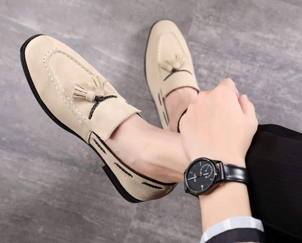 Mocasines con puntera de bicicleta y borlas para hombre