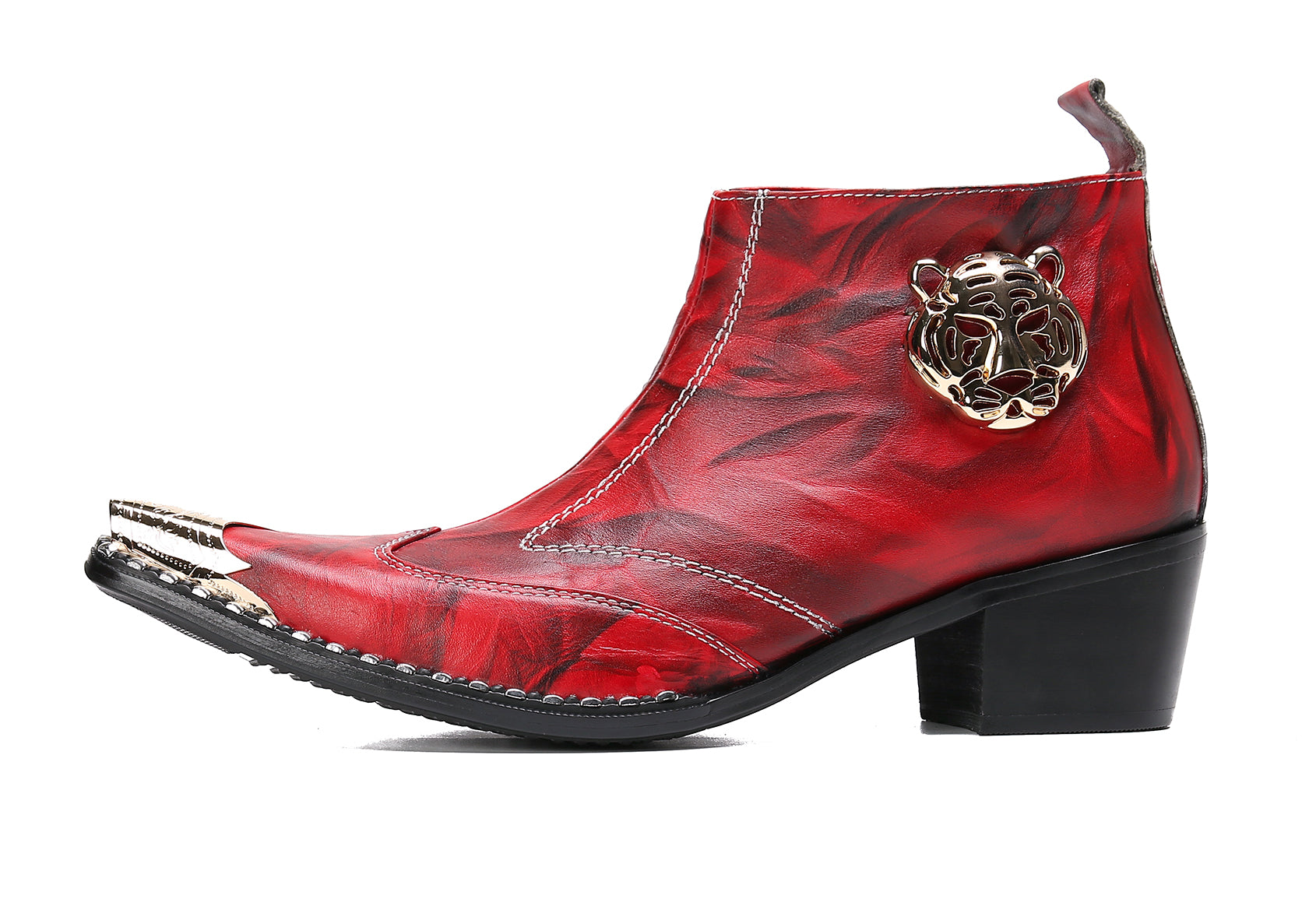 Men's Leather Squae Metal Tip Western Boots