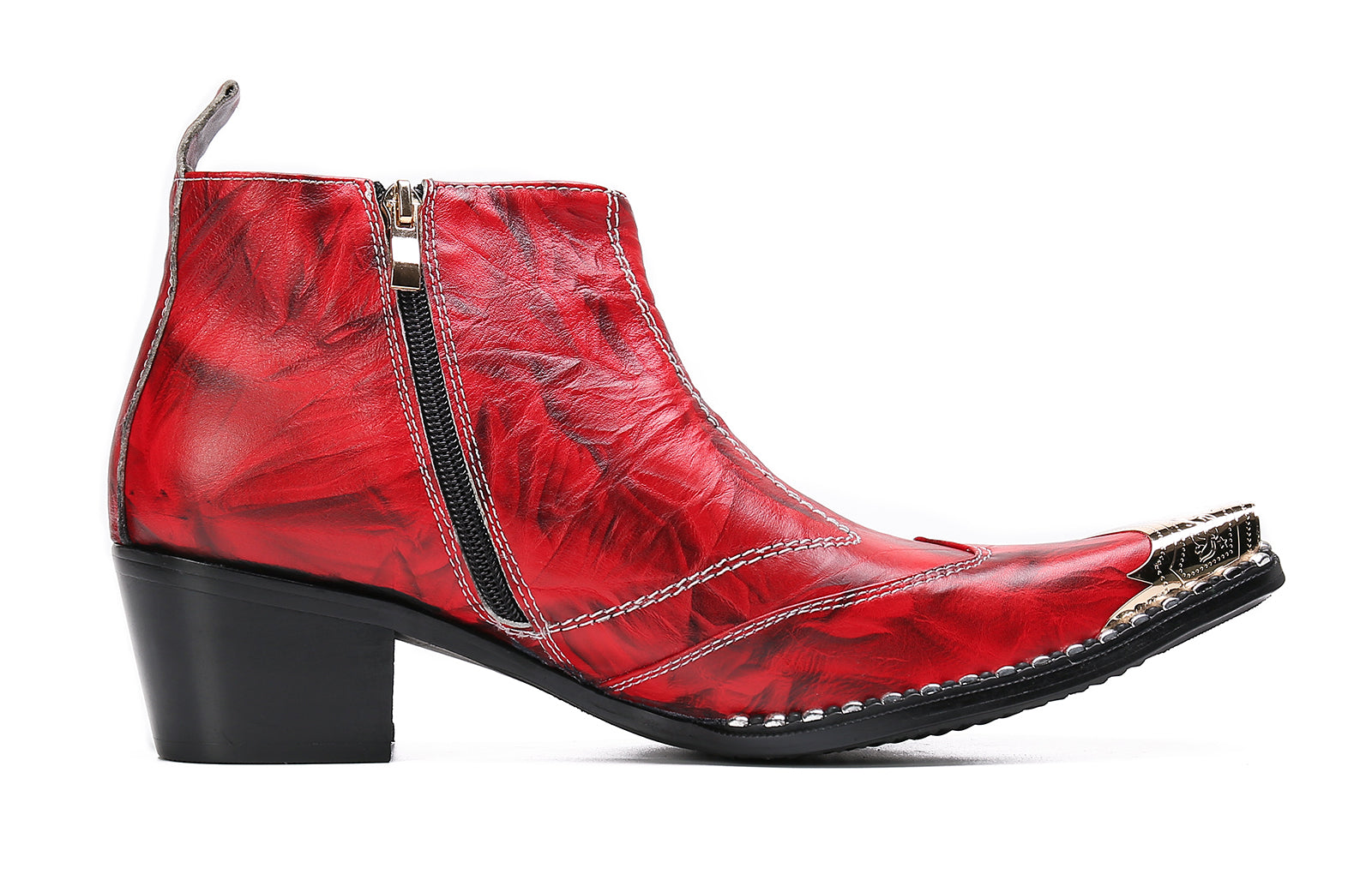 Men's Leather Squae Metal Tip Western Boots