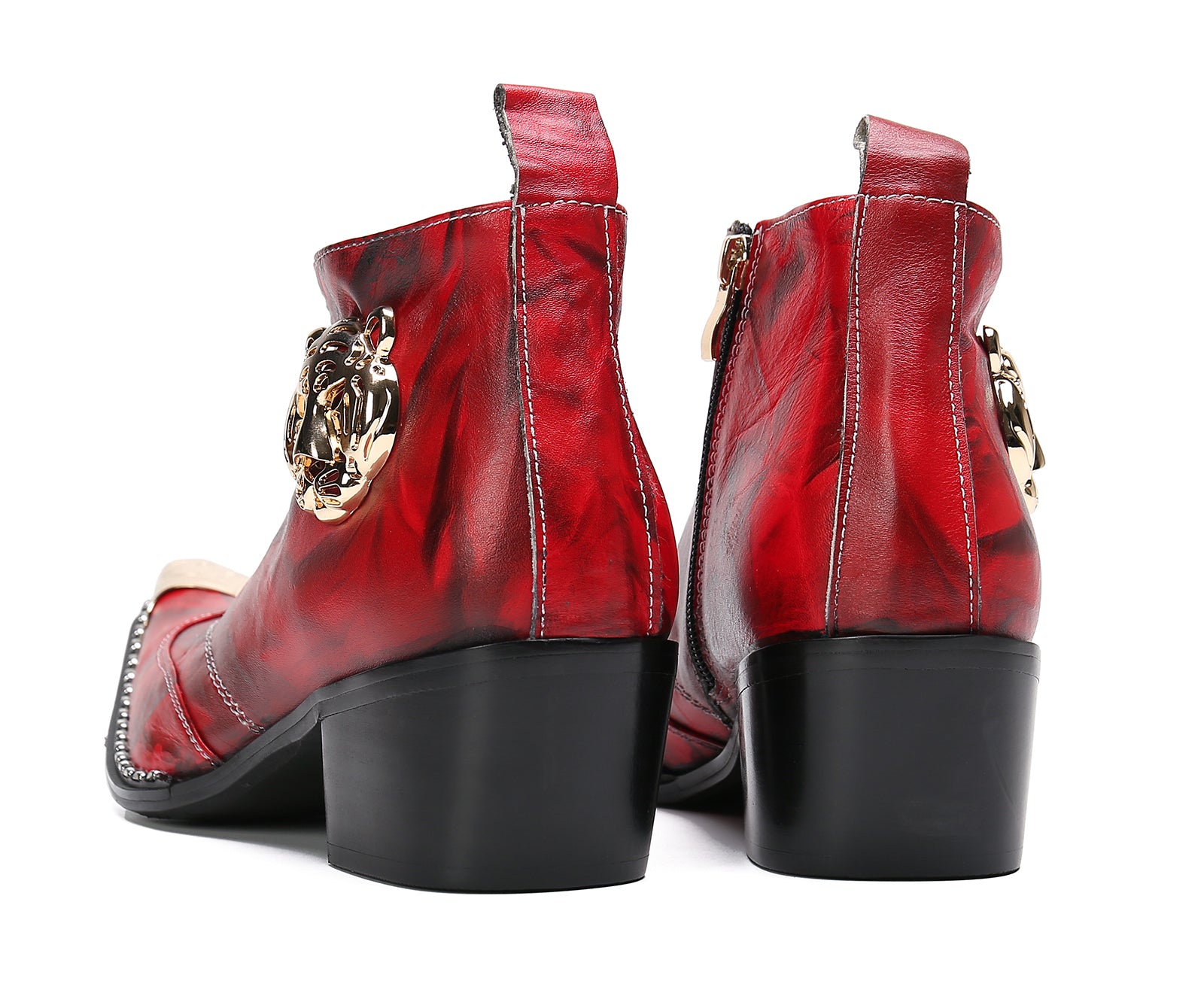 Men's Leather Squae Metal Tip Western Boots