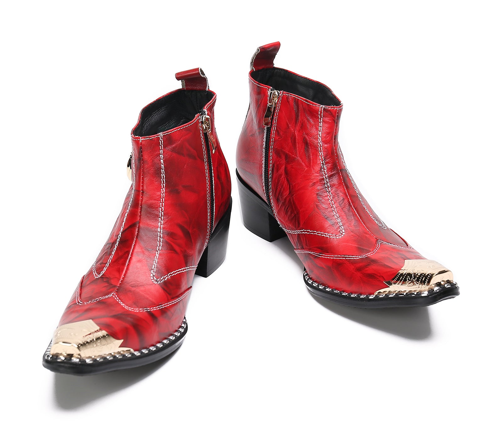 Men's Leather Squae Metal Tip Western Boots