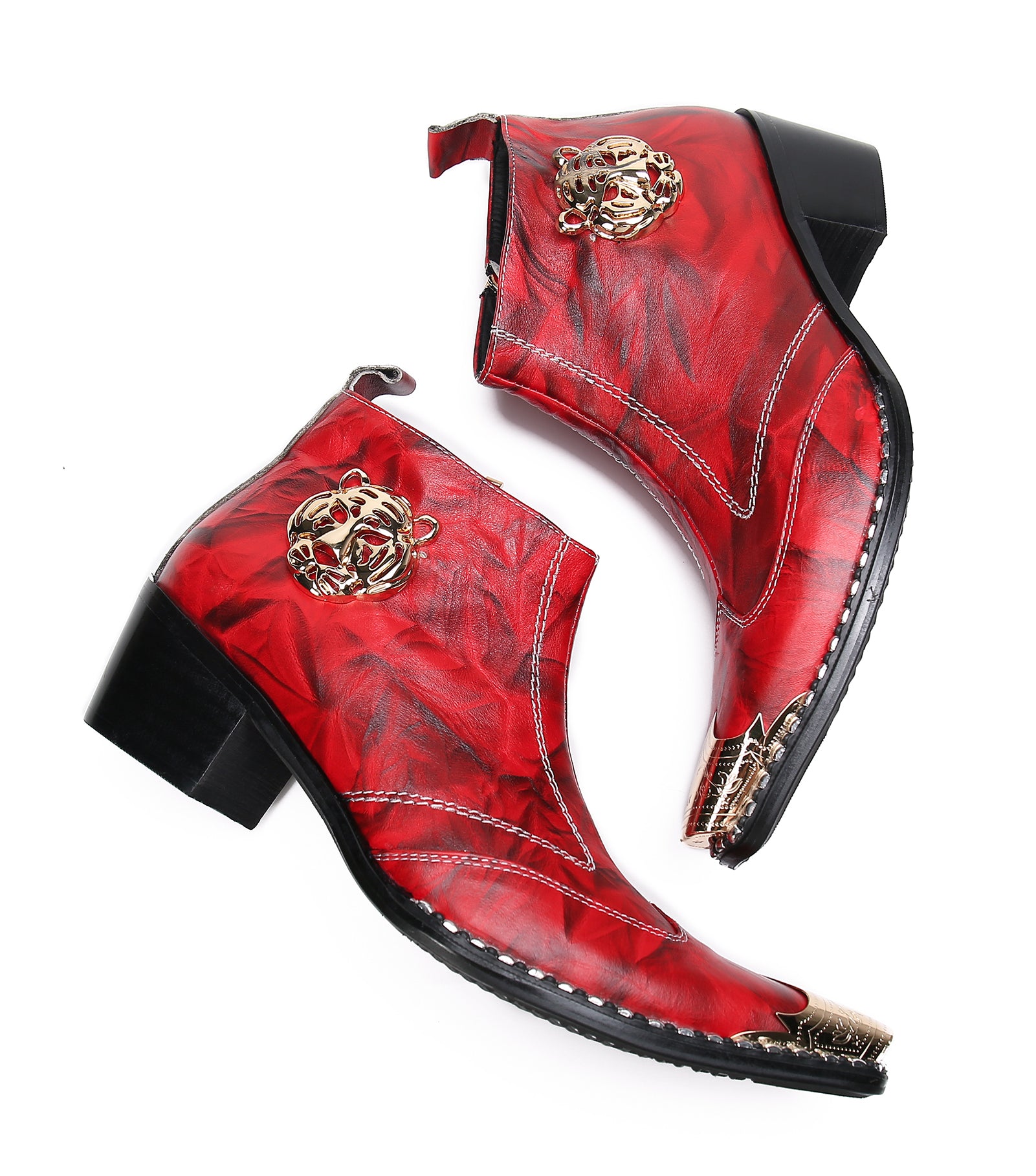 Men's Leather Squae Metal Tip Western Boots
