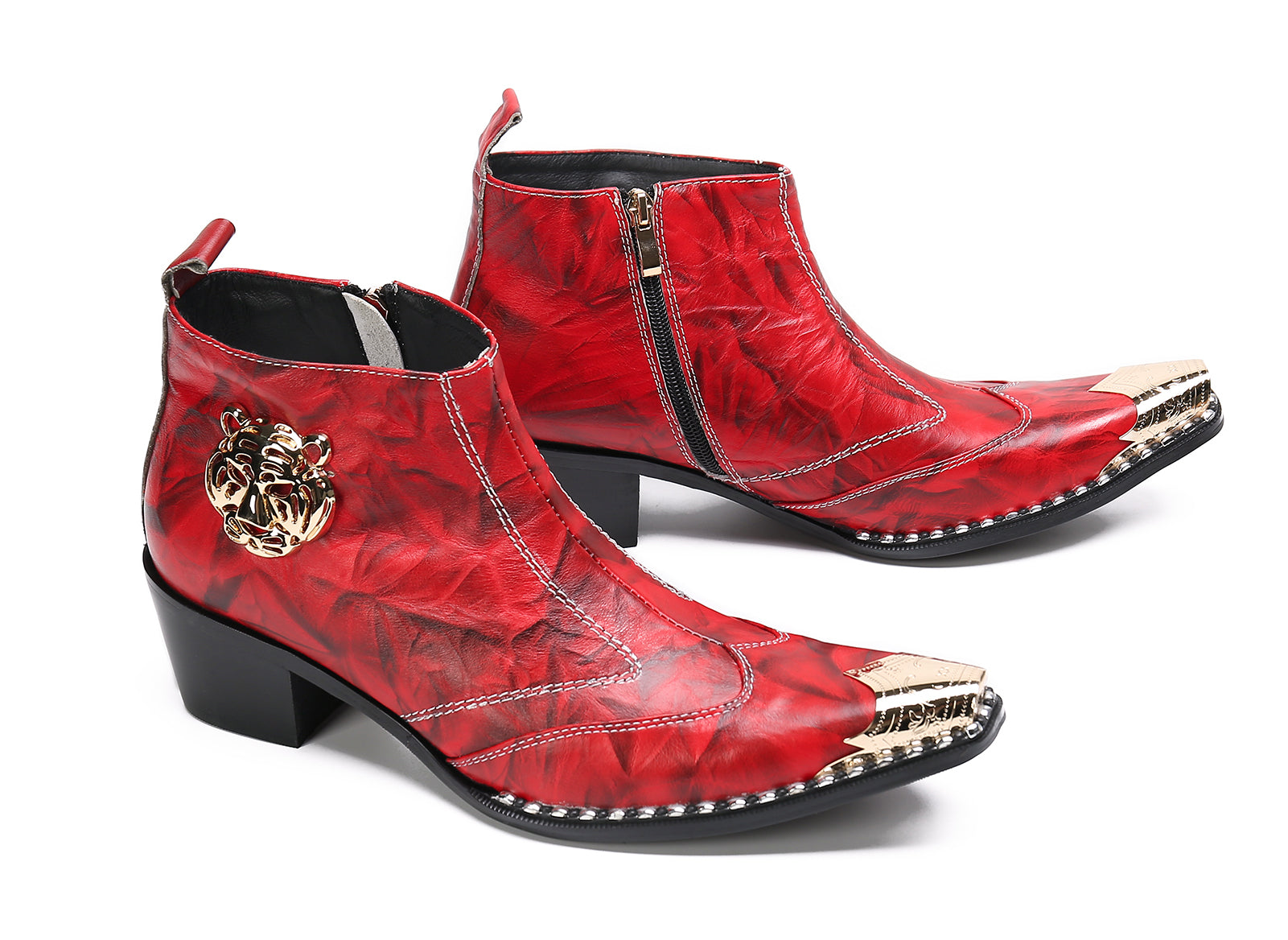 Men's Leather Squae Metal Tip Western Boots