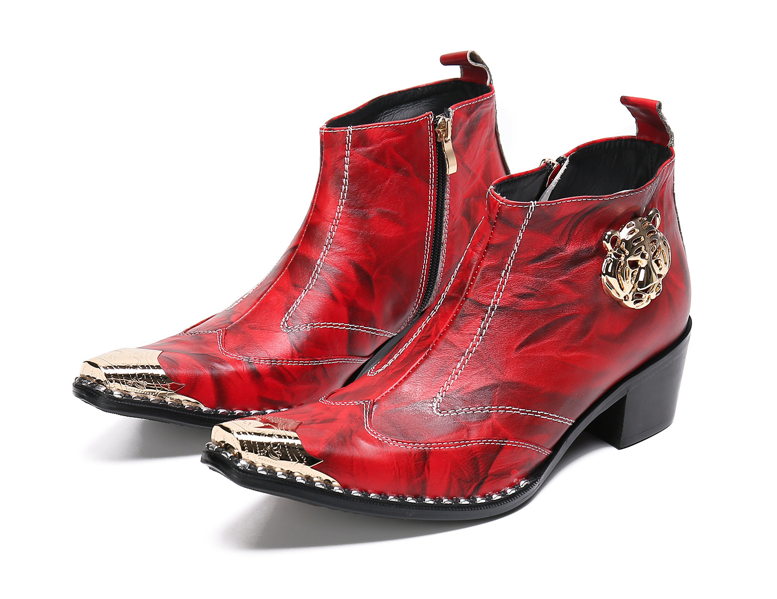 Men's Leather Squae Metal Tip Western Boots