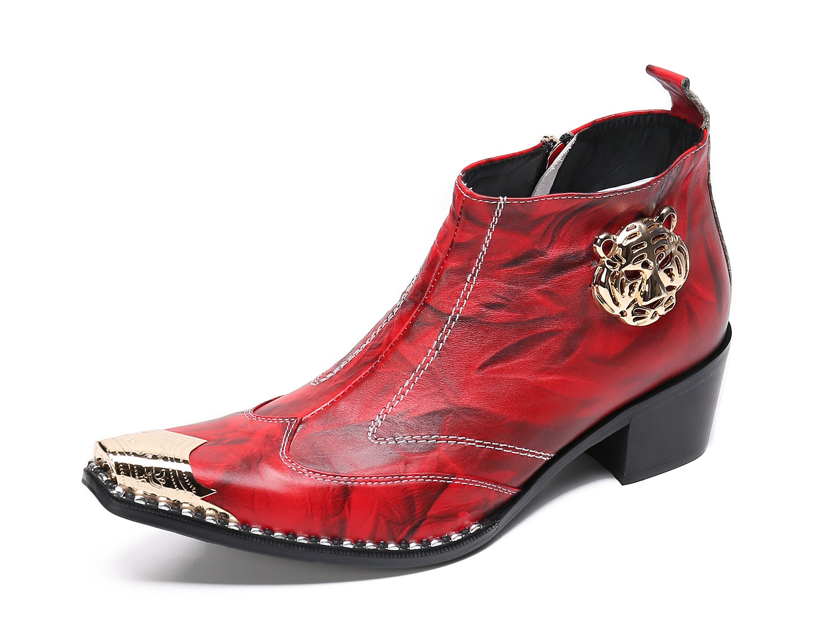 Men's Leather Squae Metal Tip Western Boots