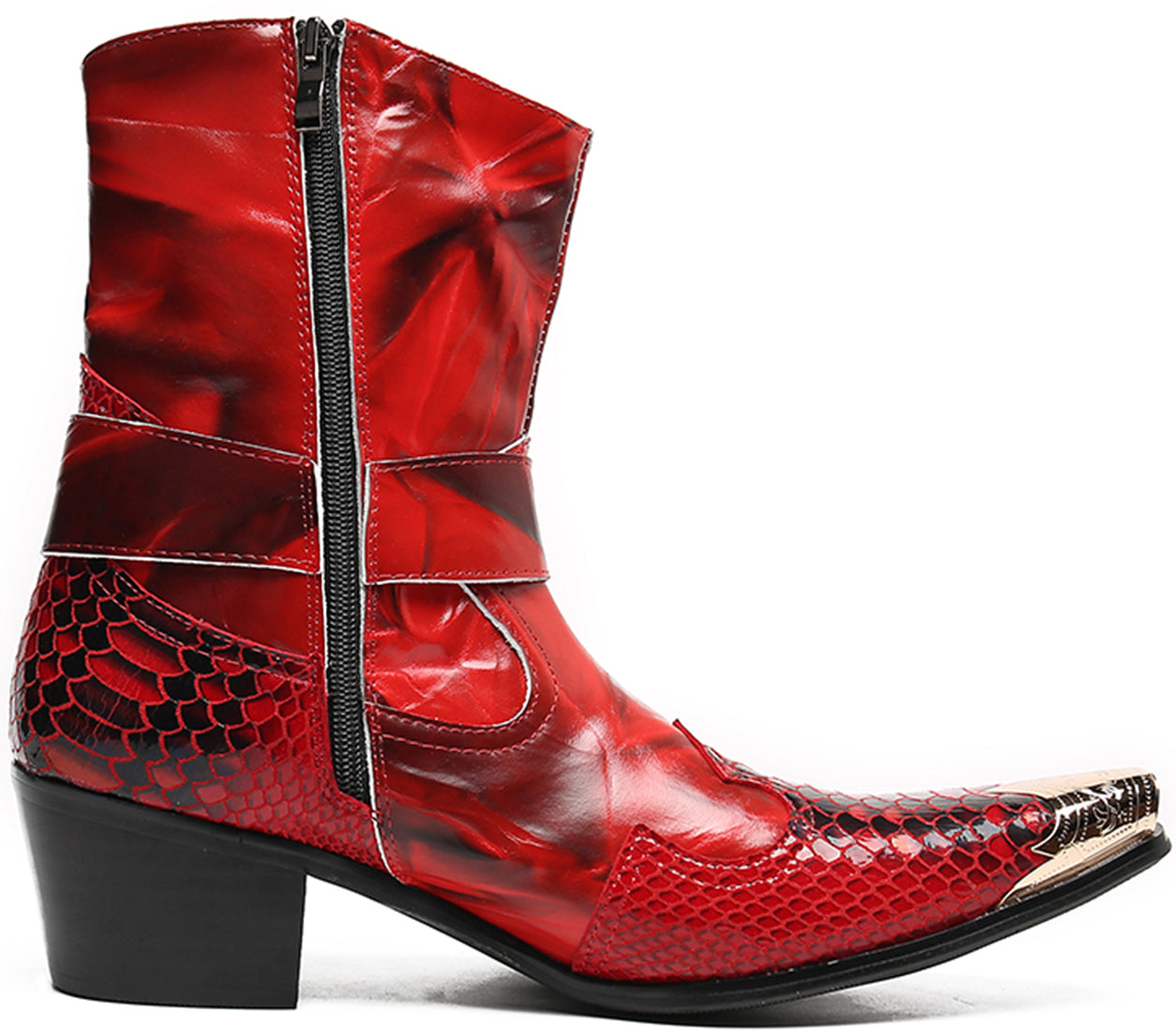 Men's Metal Tip Zipper High Top Western Boots