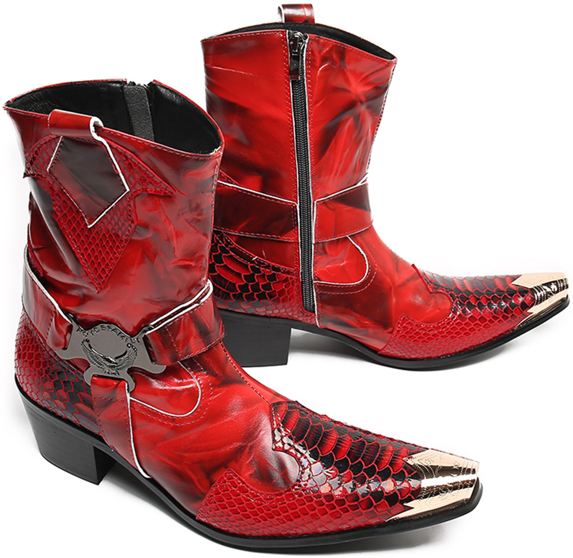 Men's Metal Tip Zipper High Top Western Boots