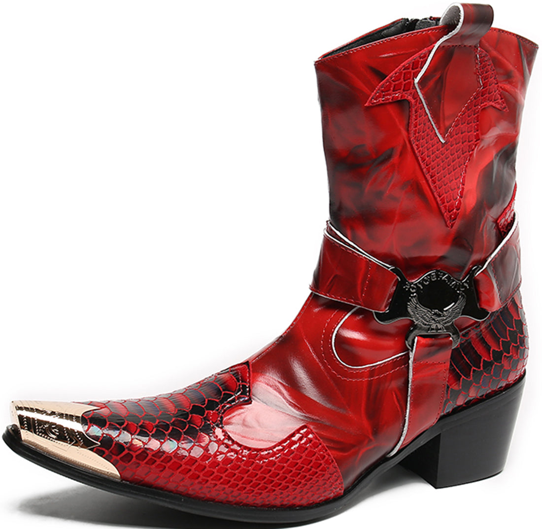 Men's Metal Tip Zipper High Top Western Boots