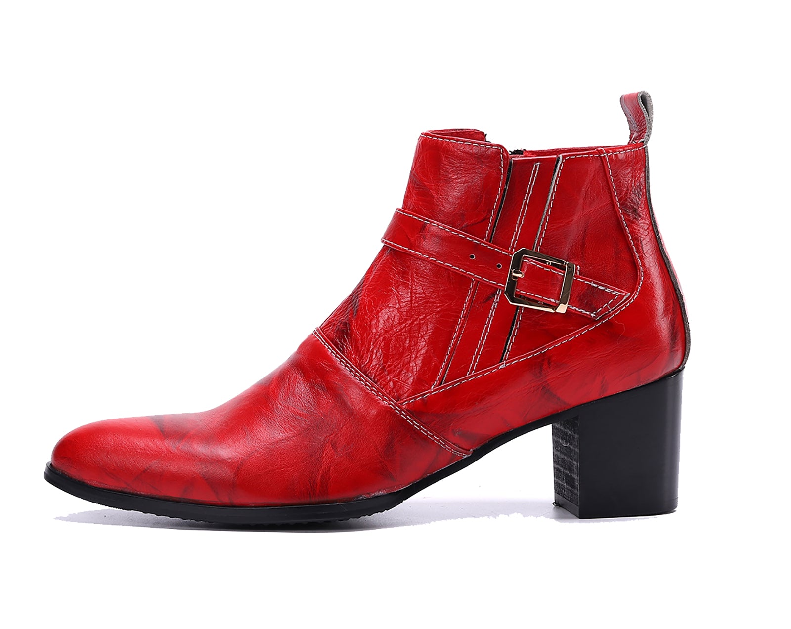 Botas vaqueras de cuero con cremallera y correa monje para hombre