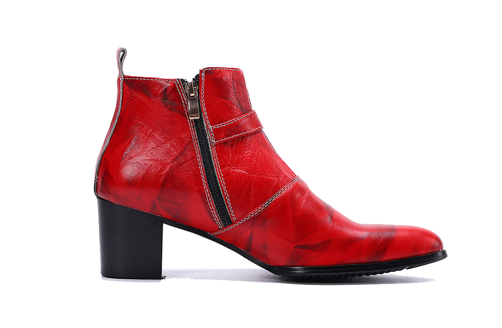 Botas vaqueras de cuero con cremallera y correa monje para hombre