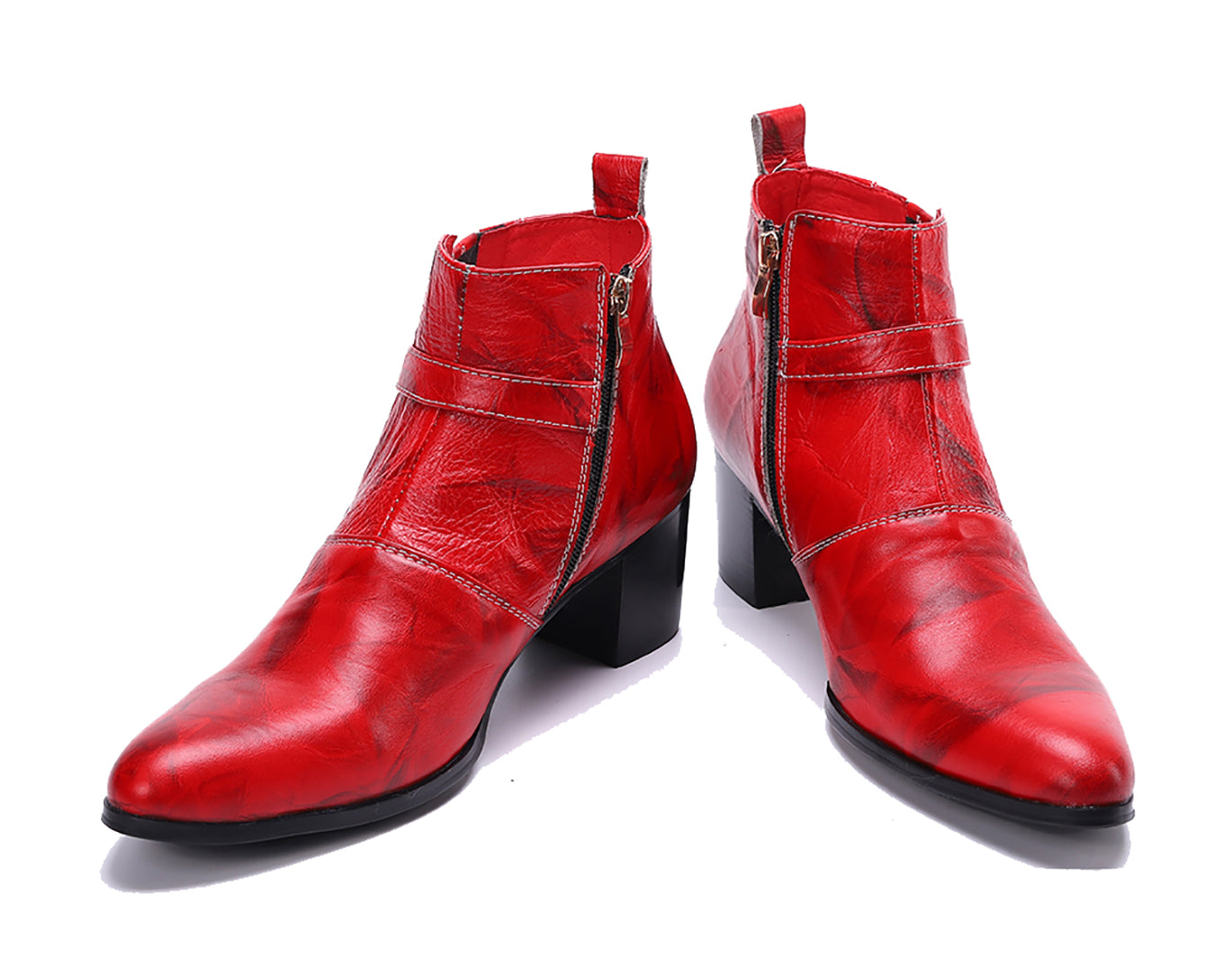 Botas vaqueras de cuero con cremallera y correa monje para hombre