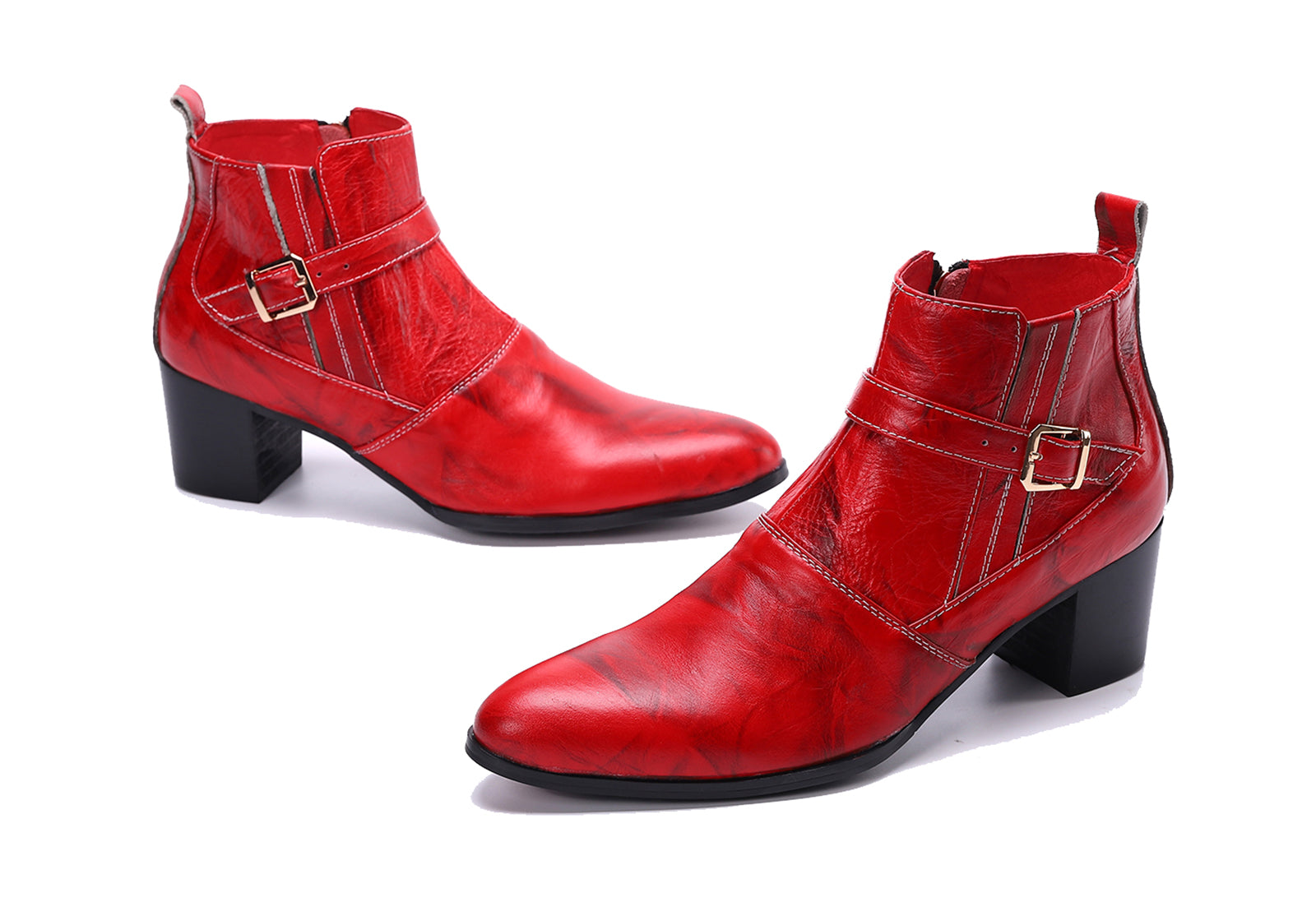Botas vaqueras de cuero con cremallera y correa monje para hombre