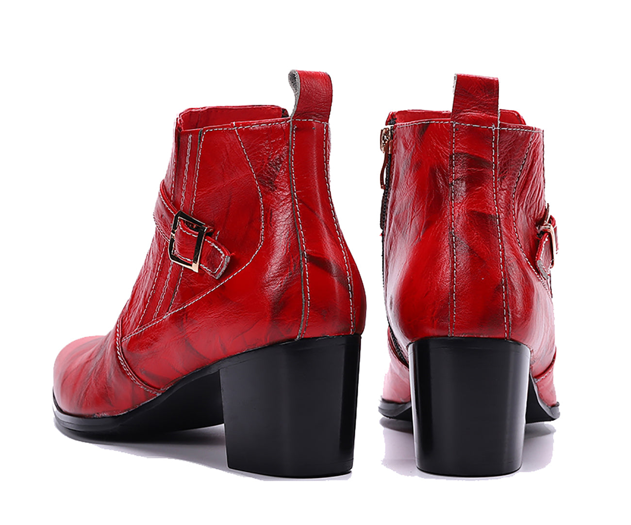 Botas vaqueras de cuero con cremallera y correa monje para hombre