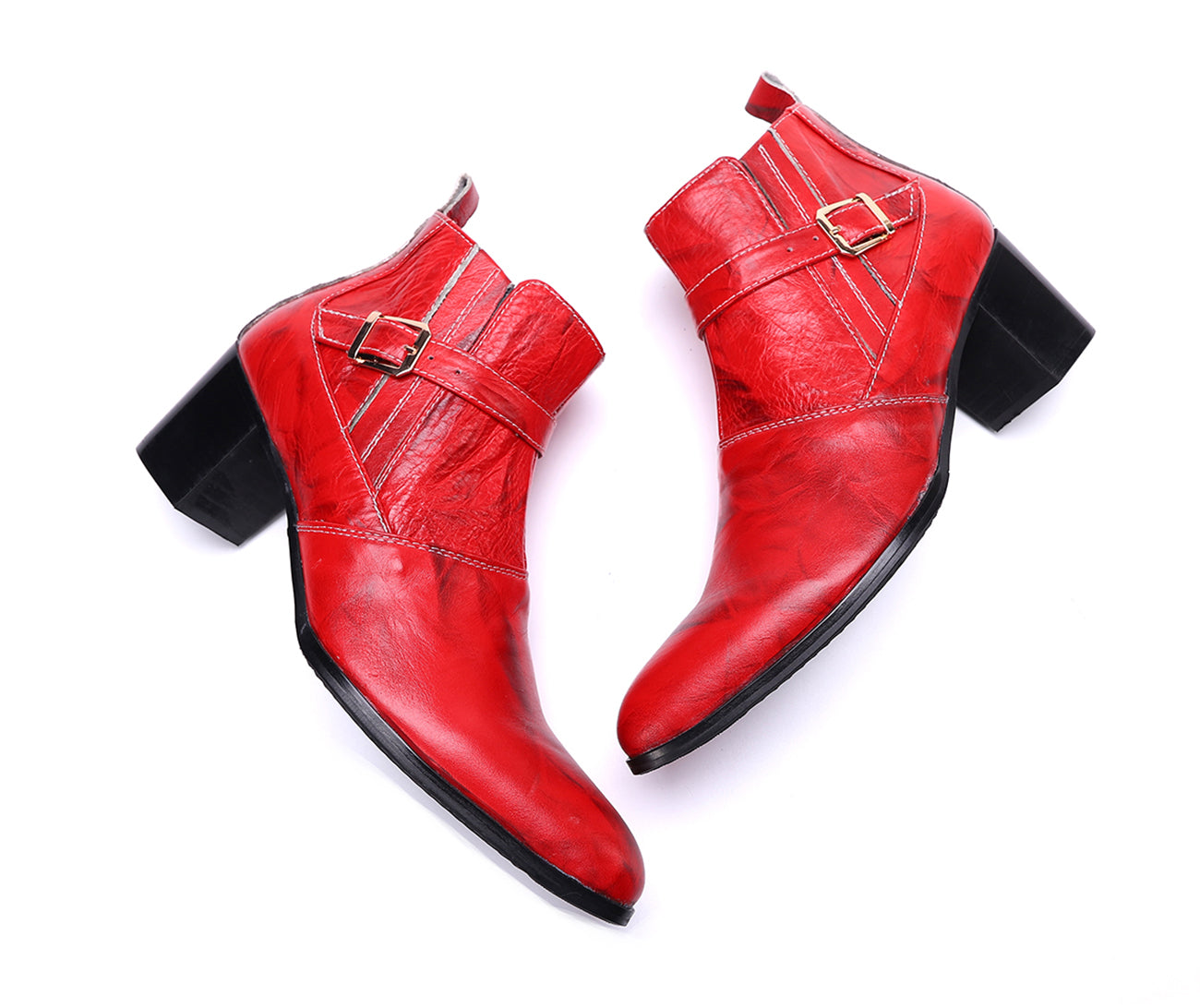 Botas vaqueras de cuero con cremallera y correa monje para hombre