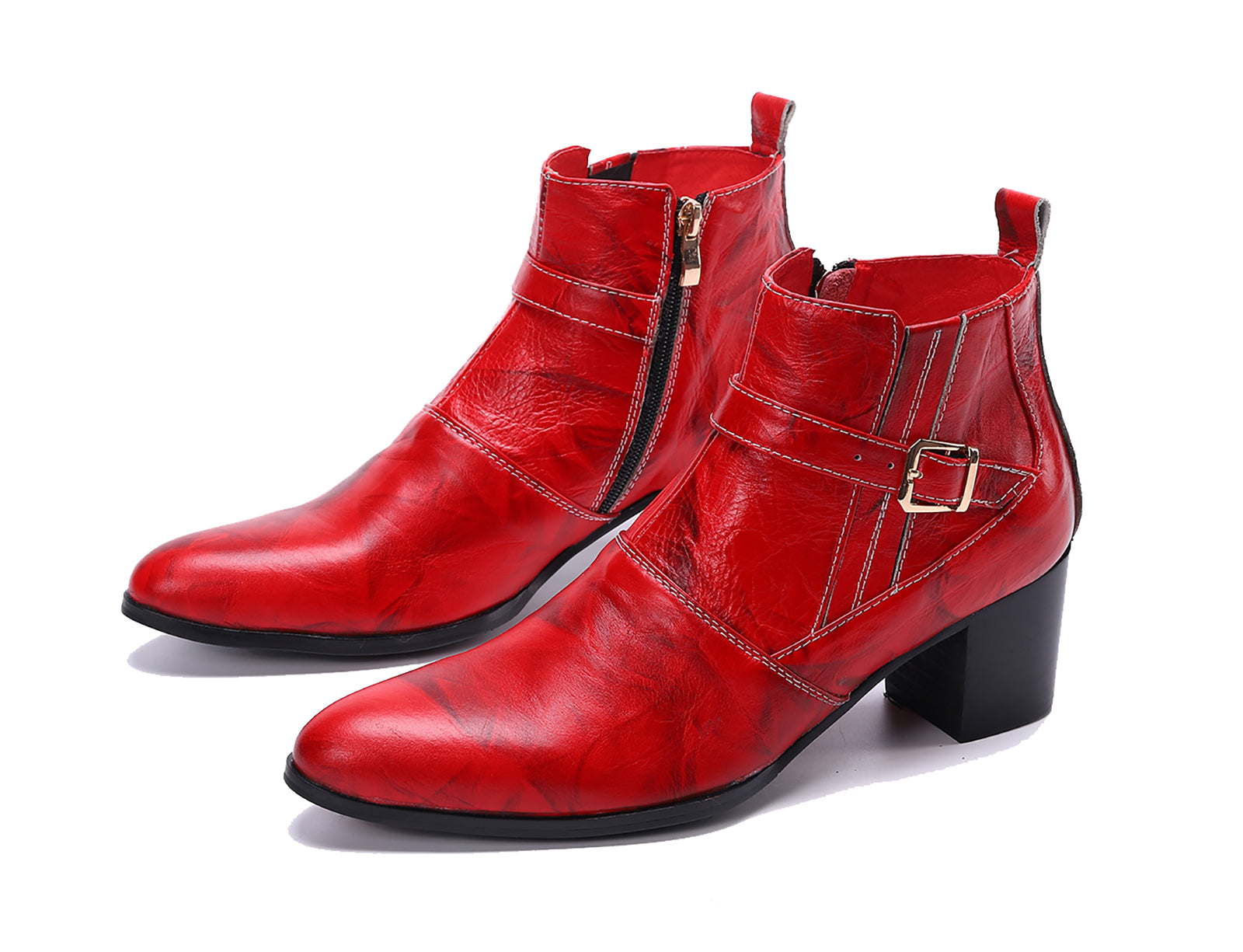Botas vaqueras de cuero con cremallera y correa monje para hombre