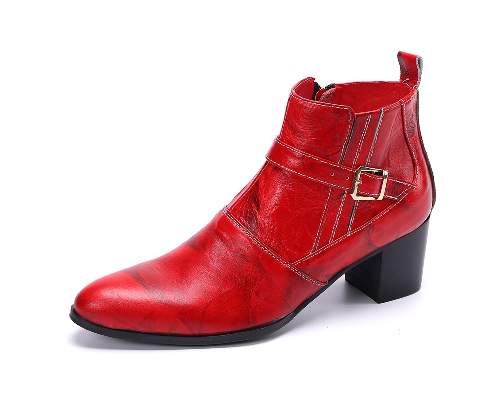 Botas vaqueras de cuero con cremallera y correa monje para hombre