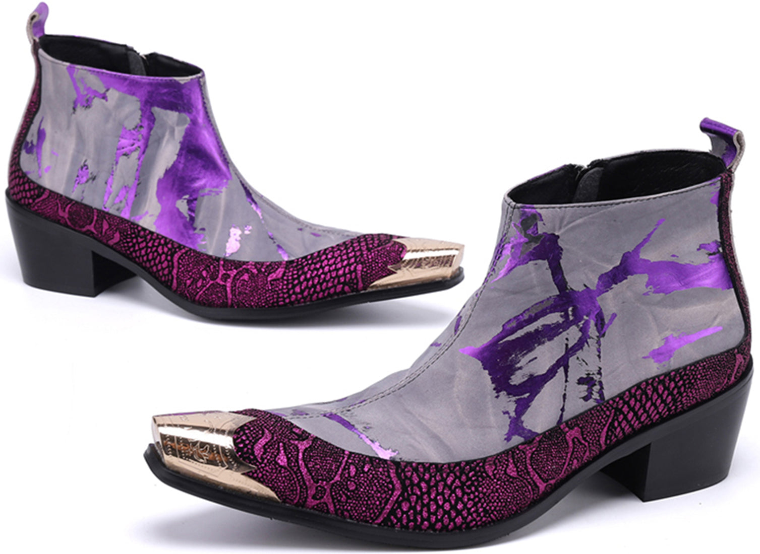 Botas occidentales con punta de metal y escritura a mano para hombre 