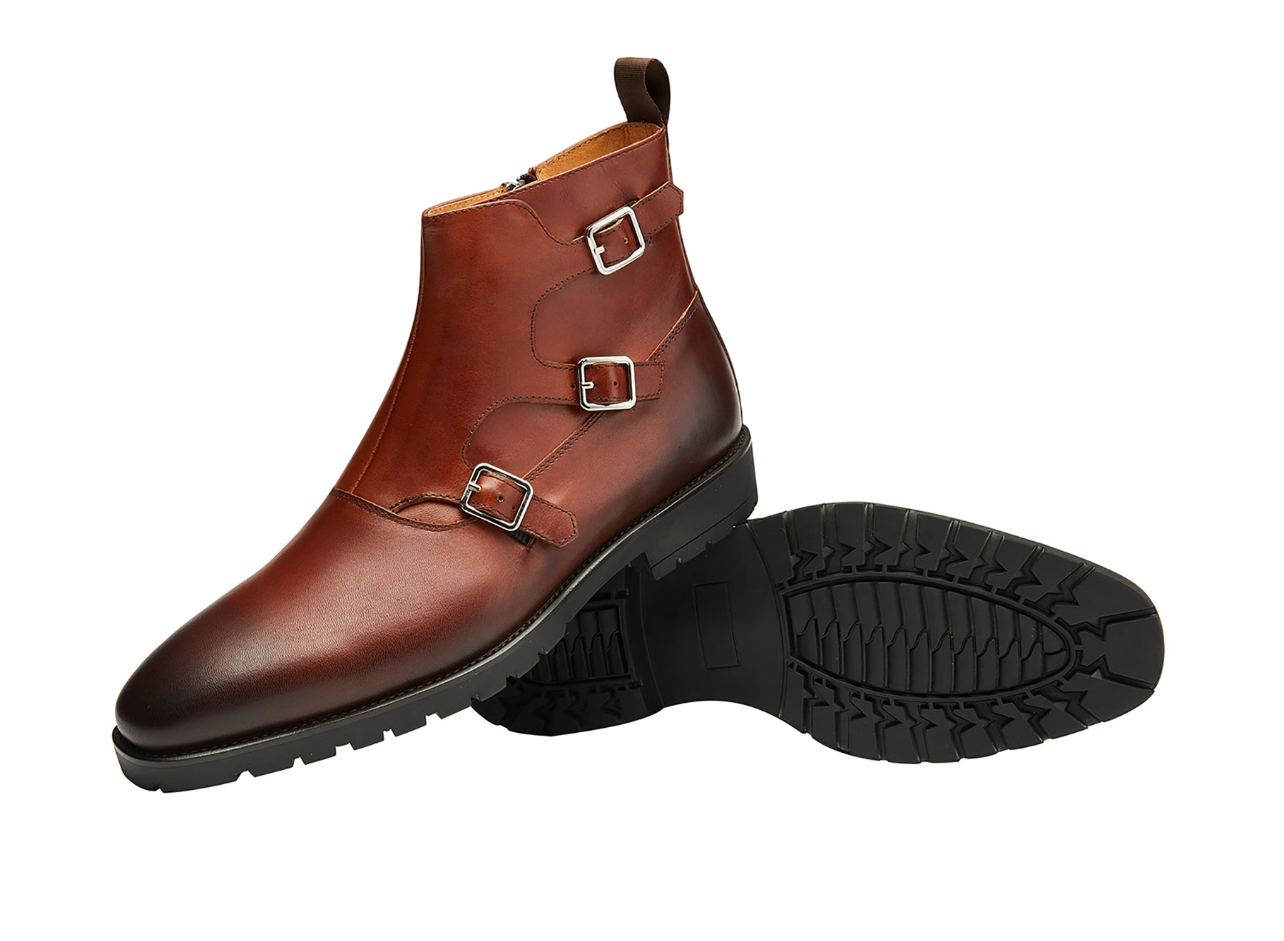 Men's Buckle Monk Strap Leather Western Boots