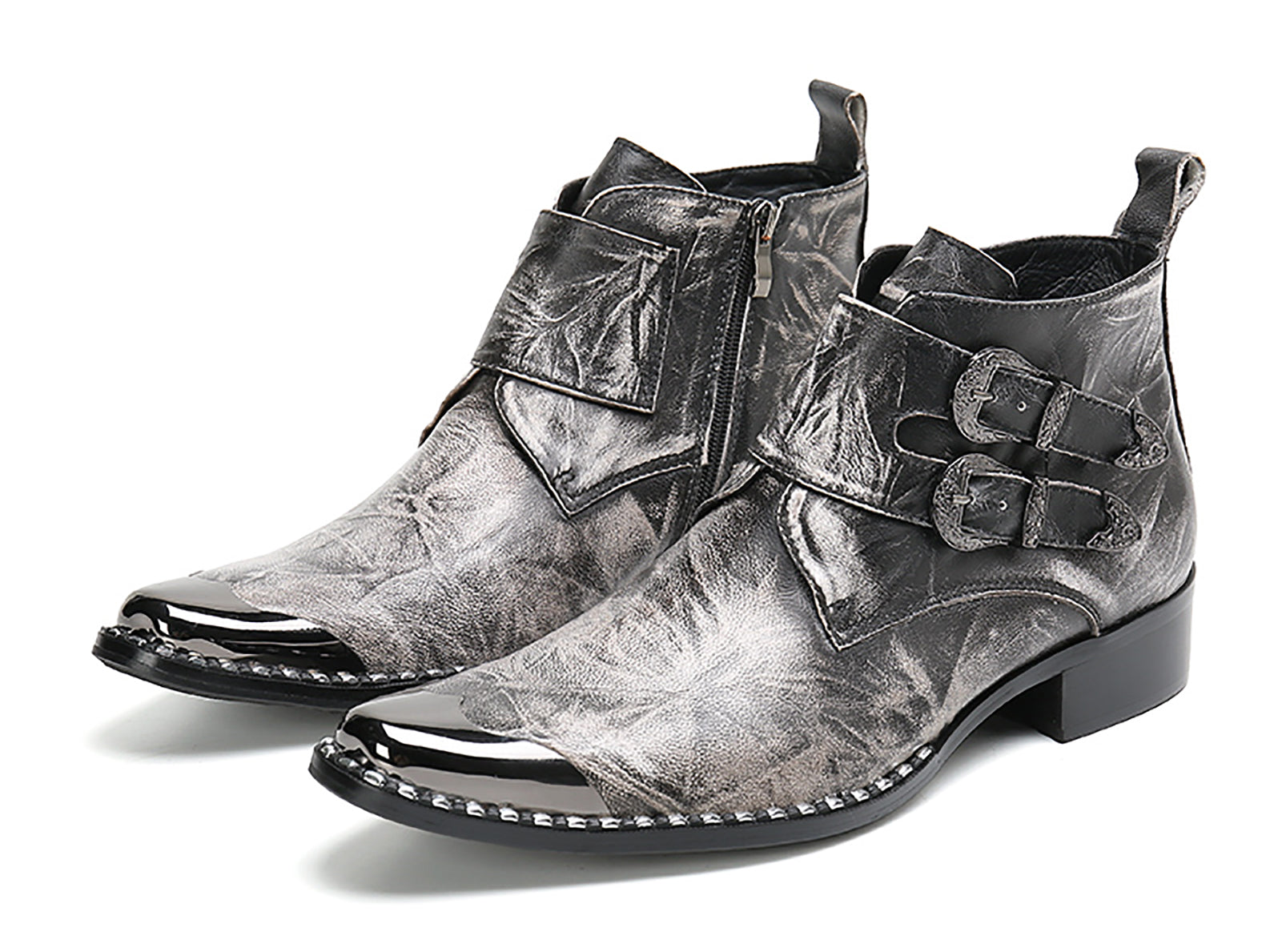 Men's Buckle Western Boots Metal Tip