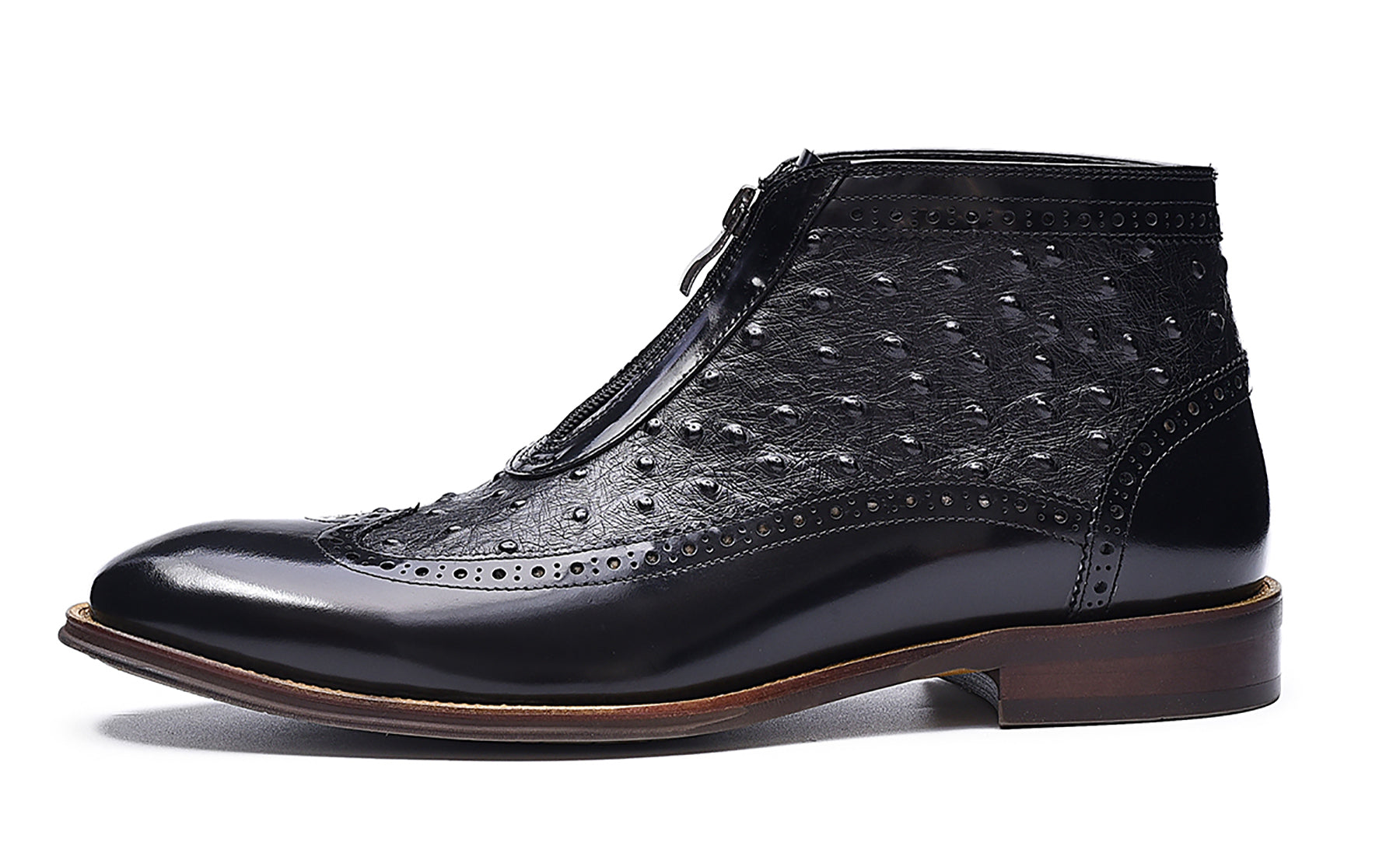 Botas occidentales de cuero con cremallera para hombre 