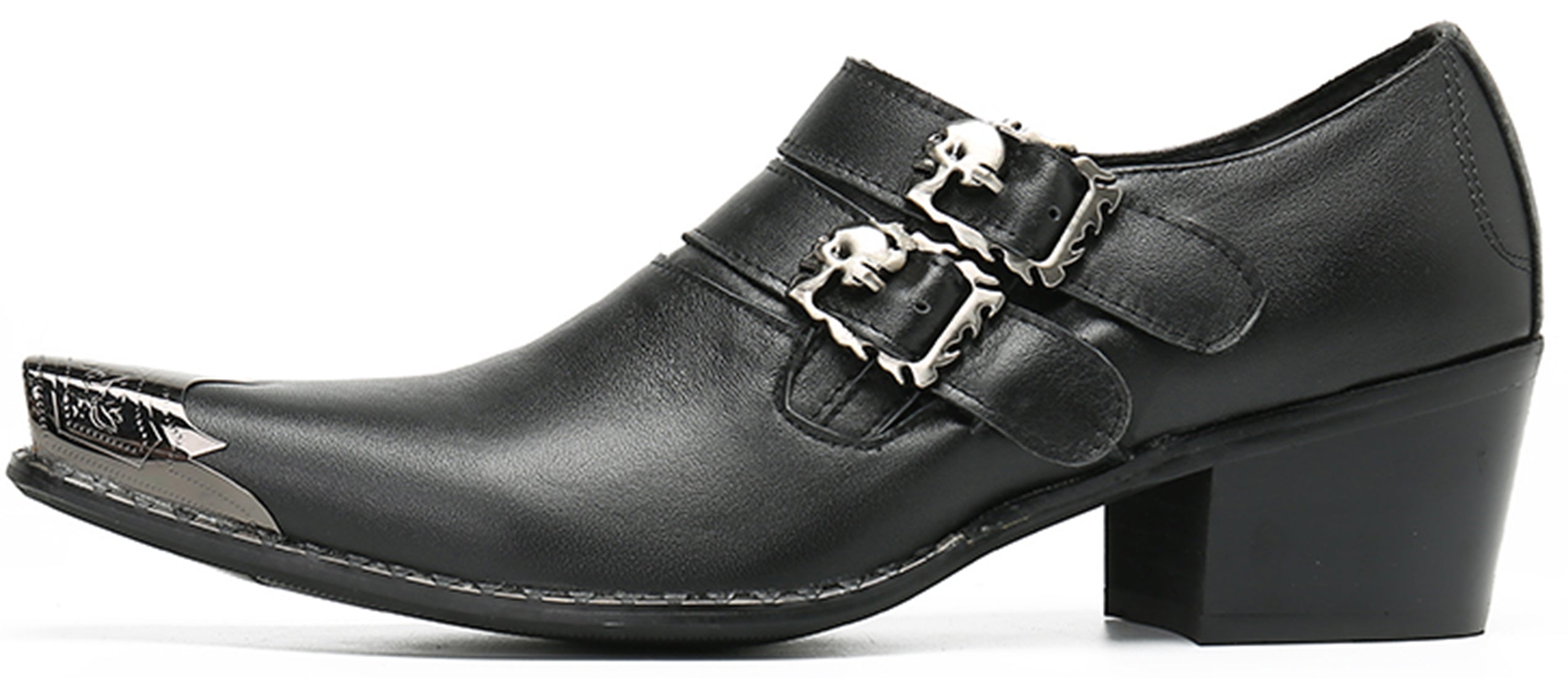 Mocasines estilo western con doble hebilla y punta de metal para hombre