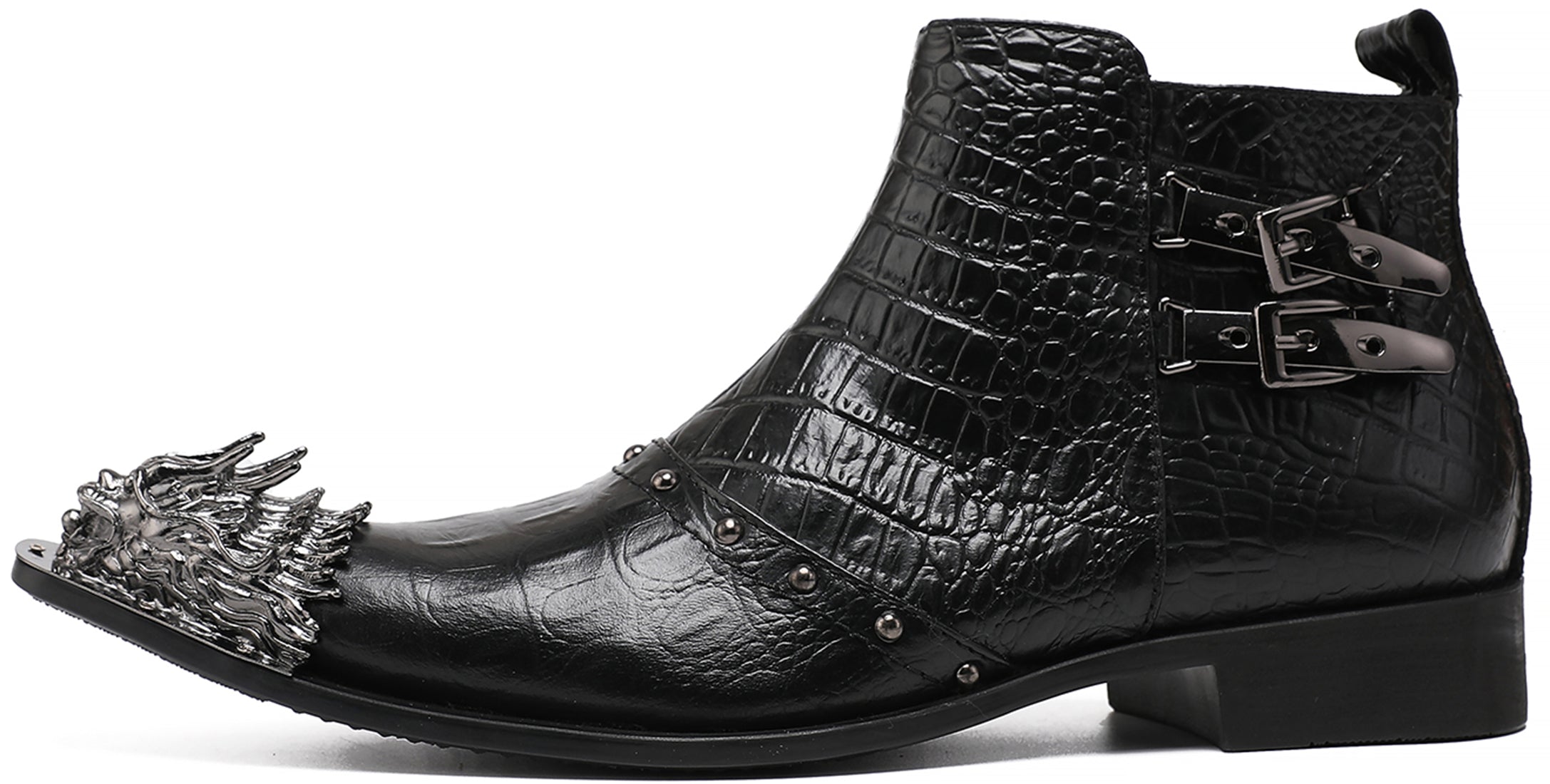 Botas occidentales con punta de metal y león a la moda para hombre 