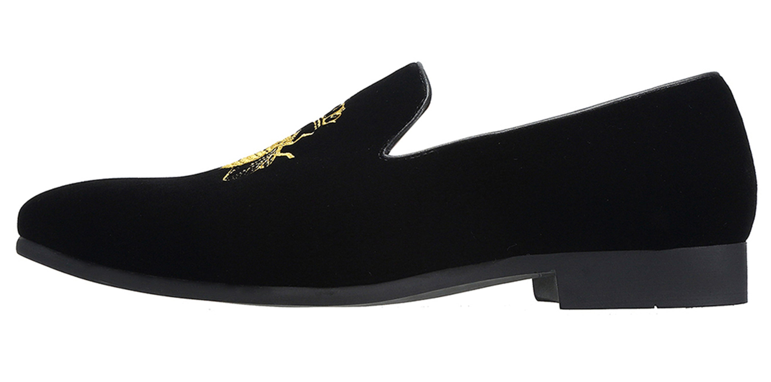 Men's Velvet Loafers Casual Gold Embroidery