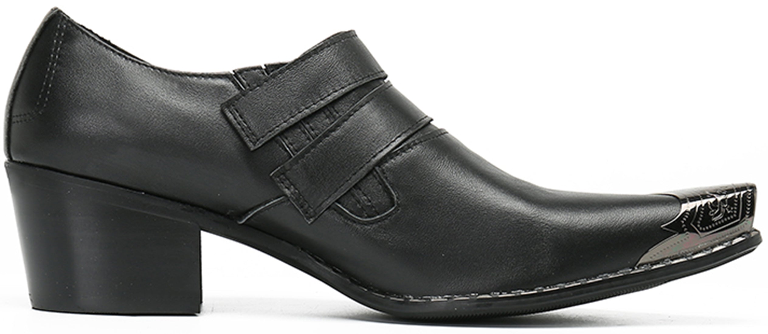 Mocasines estilo western con doble hebilla y punta de metal para hombre