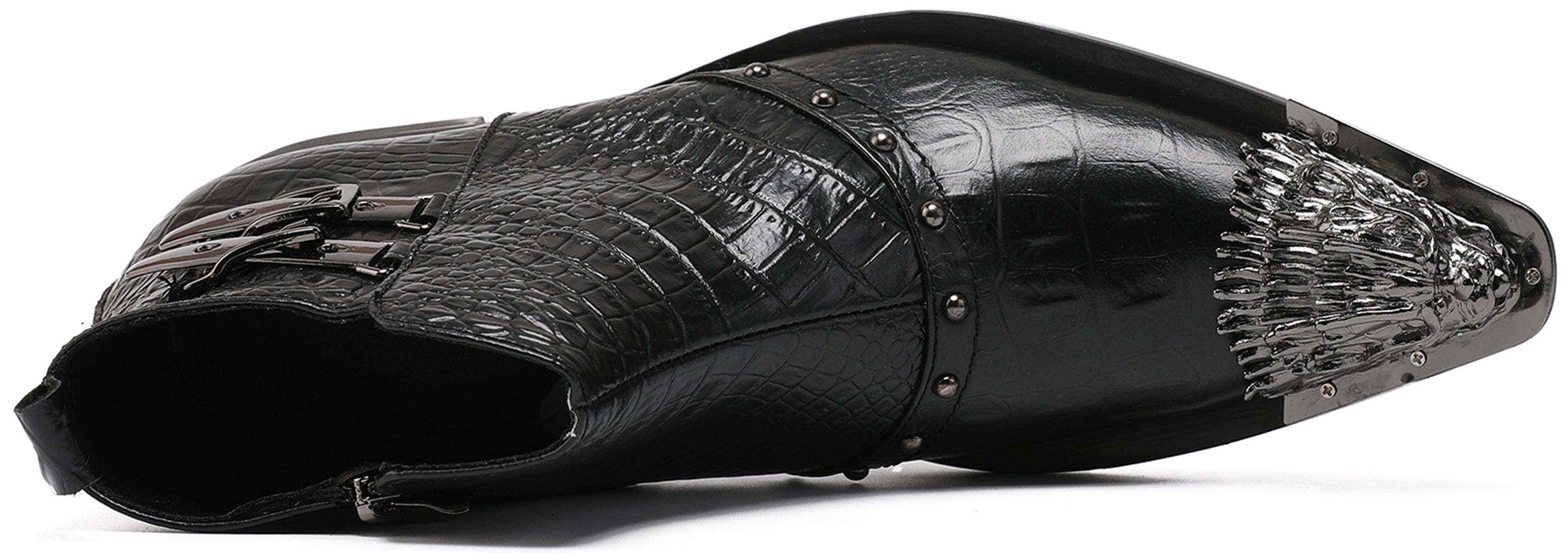 Botas occidentales con punta de metal y león a la moda para hombre 