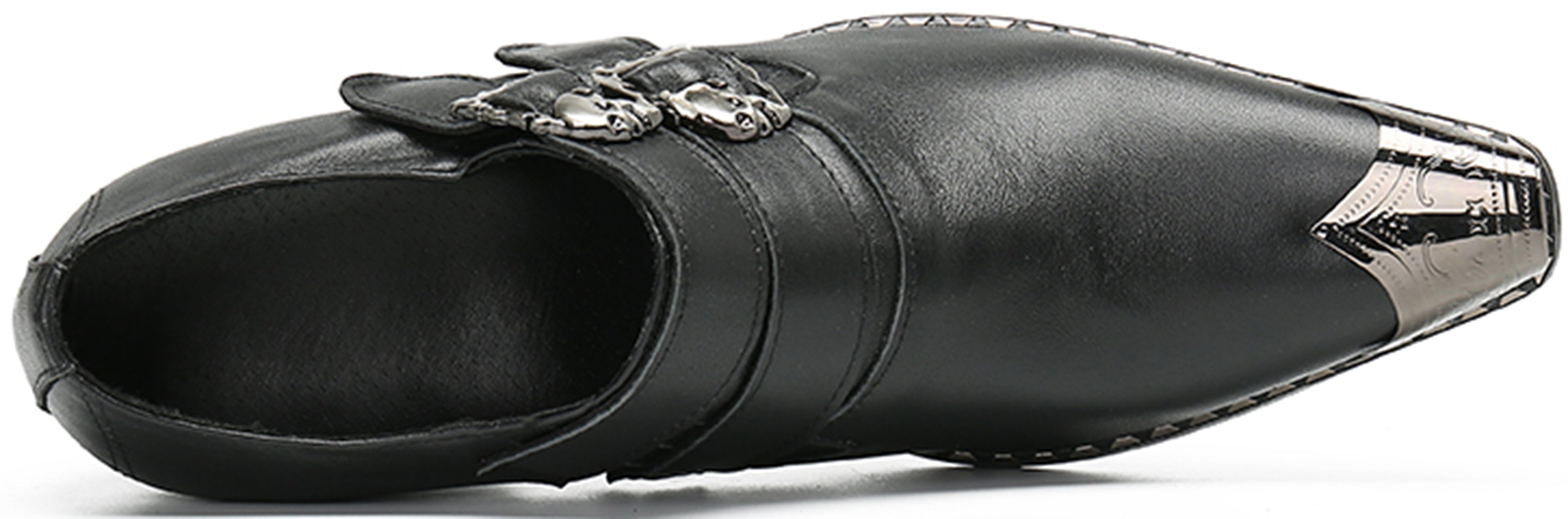 Mocasines estilo western con doble hebilla y punta de metal para hombre