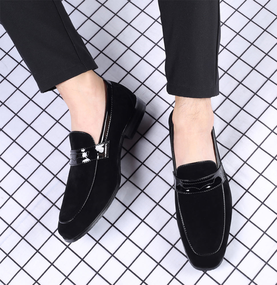 Men's Suede Penny Loafers Square Toe