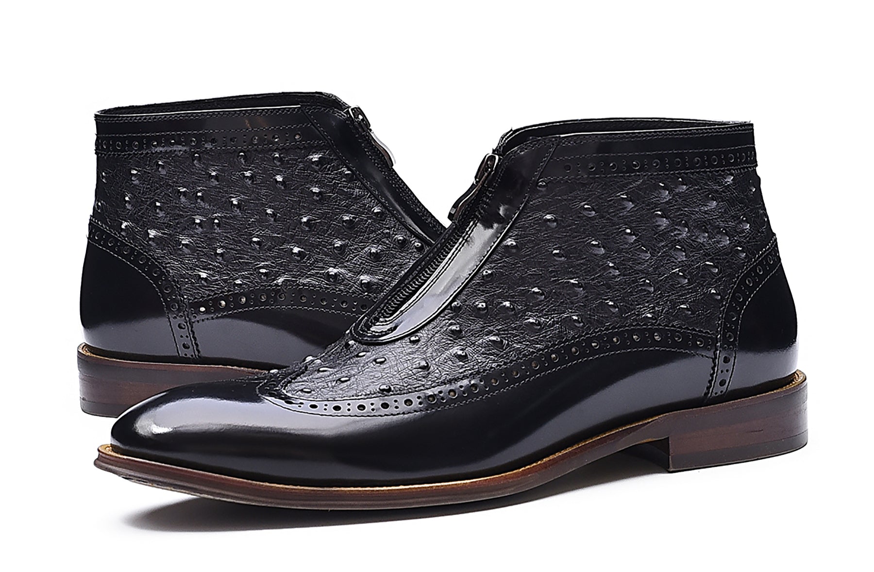 Botas occidentales de cuero con cremallera para hombre 