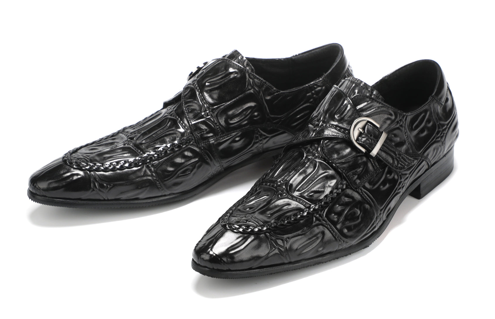 Men's Alligator Buckle Slip On Leather Loafers