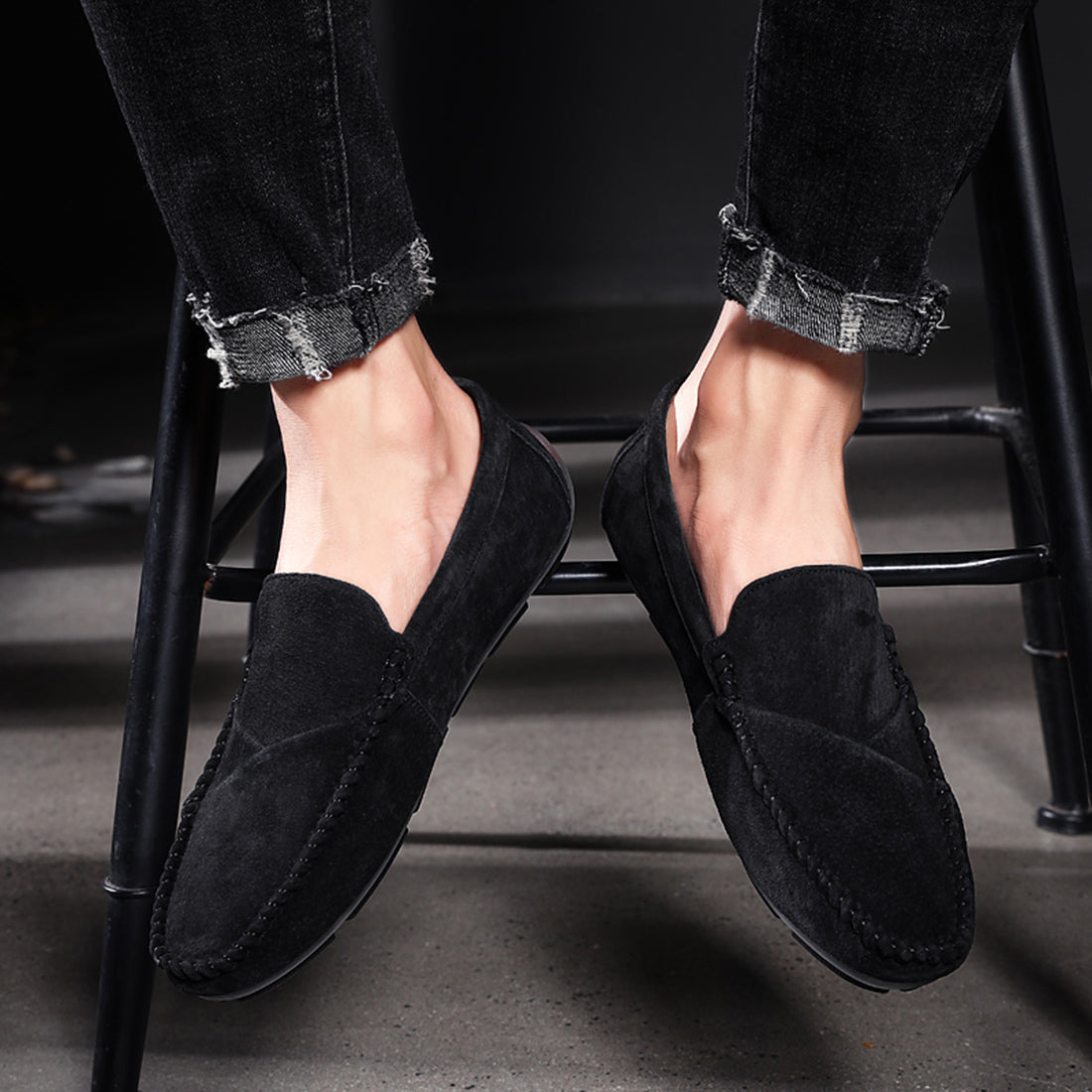 Mocasines de conducción con costuras de ante para hombre