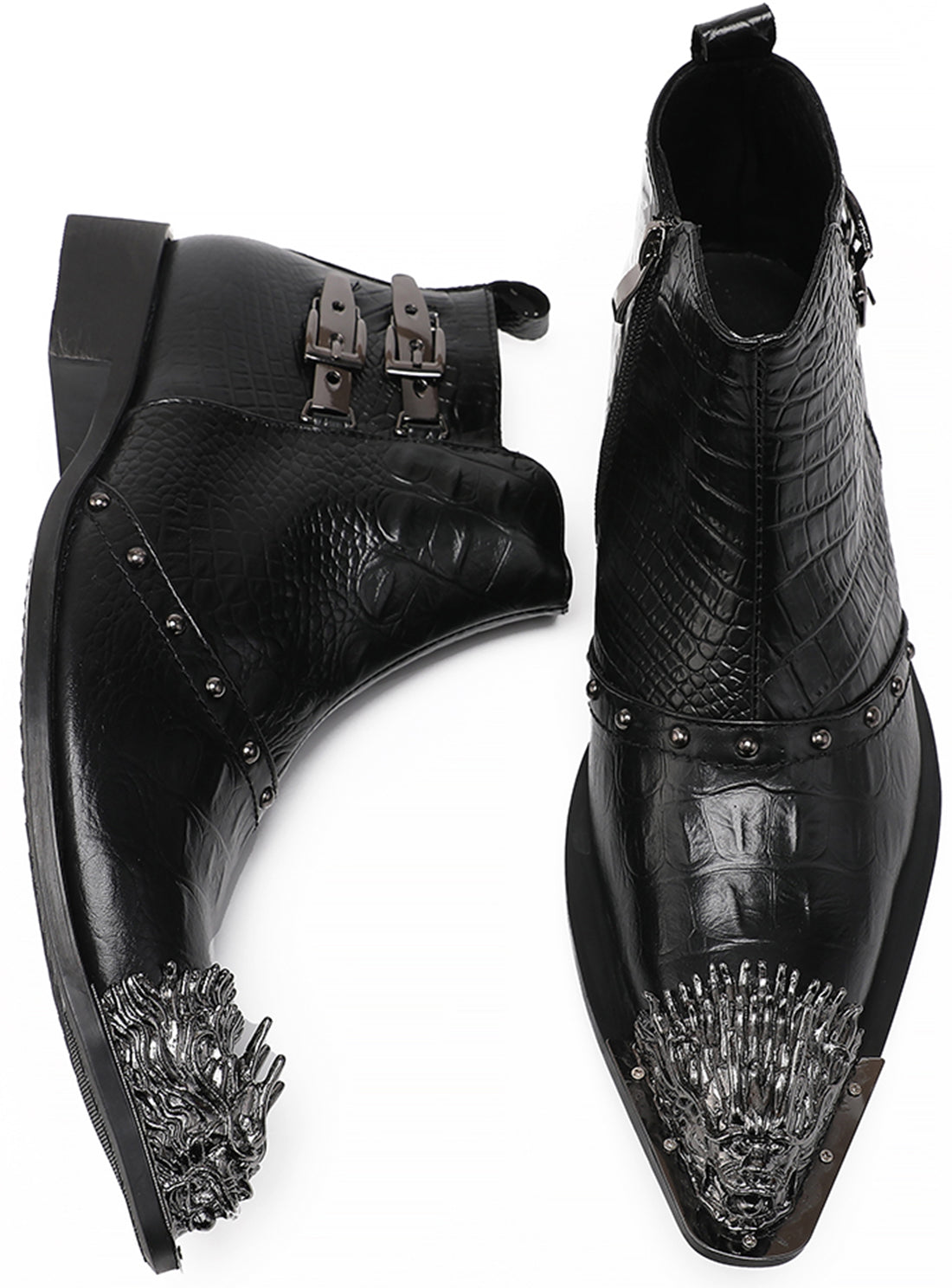 Botas occidentales con punta de metal y león a la moda para hombre 