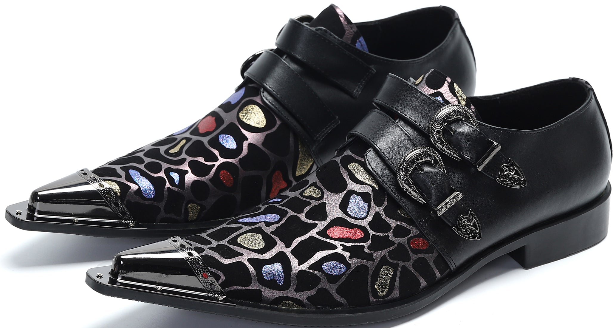 Mocasines con botones occidentales con punta de metal para hombre 