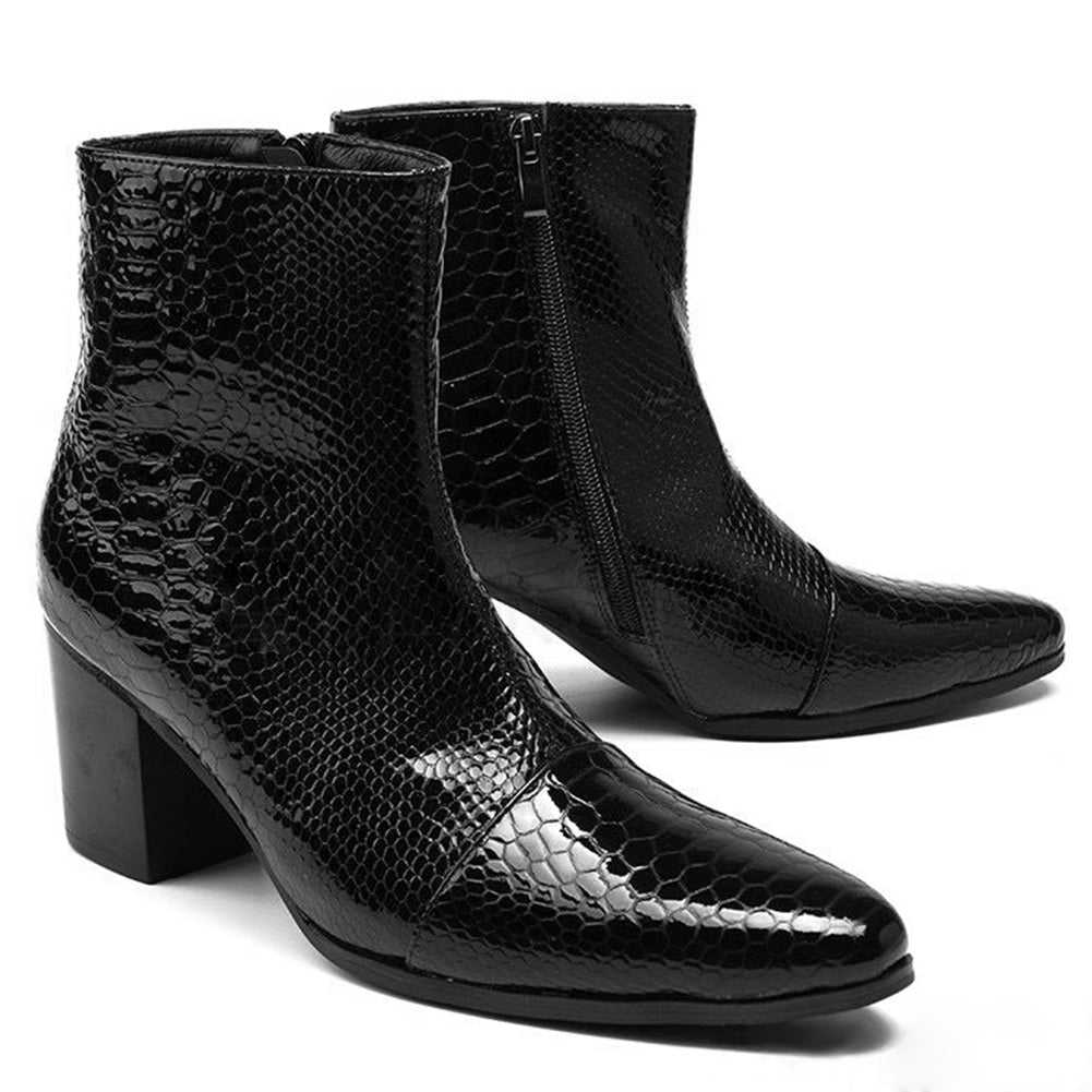 Men's Zipper Patent Leather Plaid Western Boots