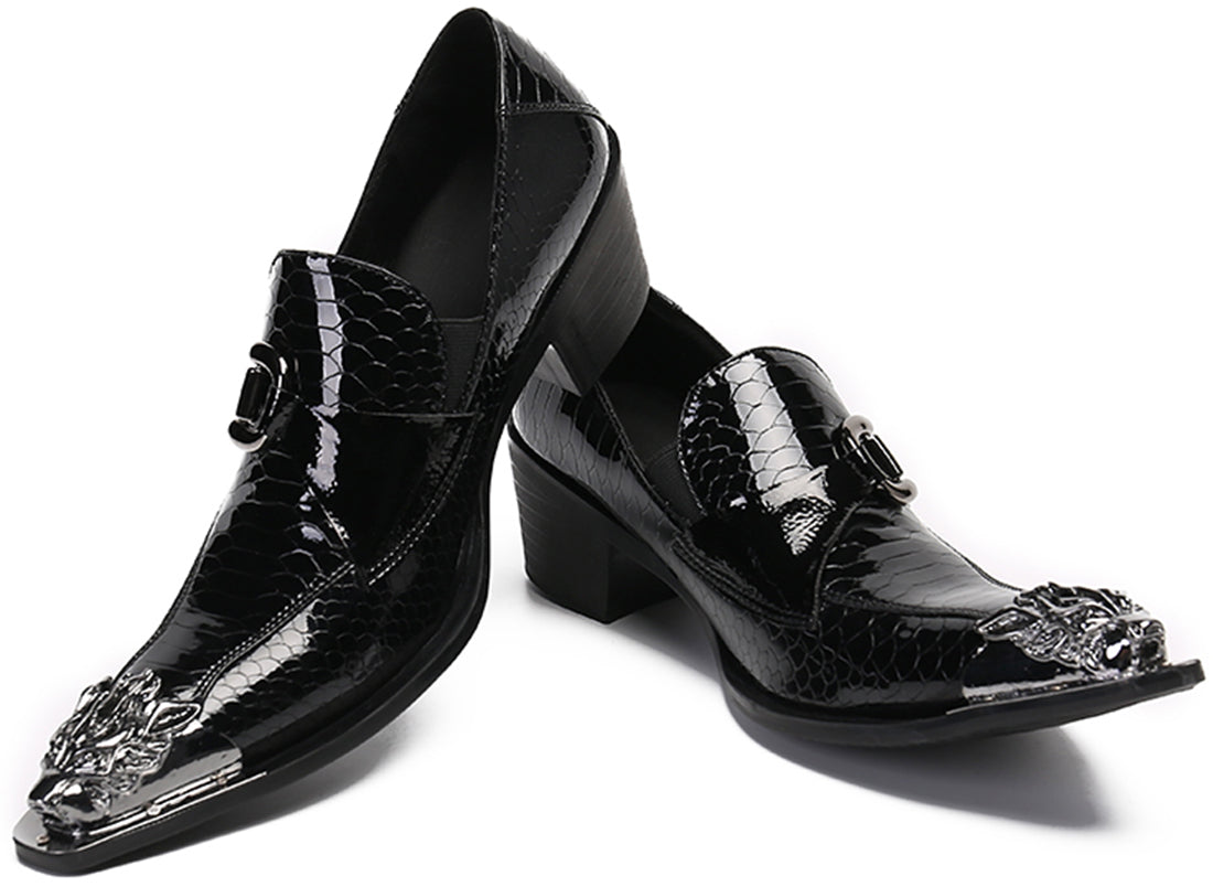 Mocasines estilo western con punta metálica de león para hombre 